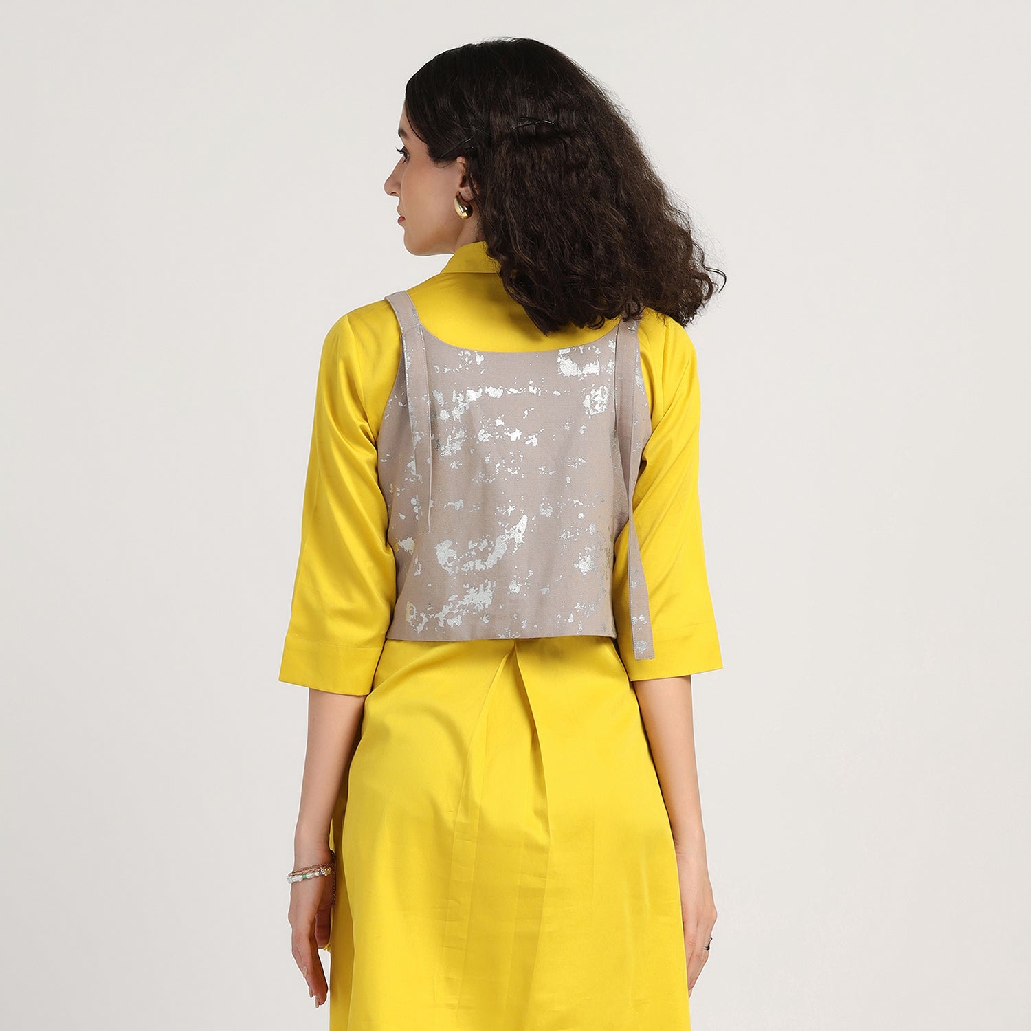 Beige Canvas Shrug with Silver Foil, one piece dress, dress for women, women dresses, design, color