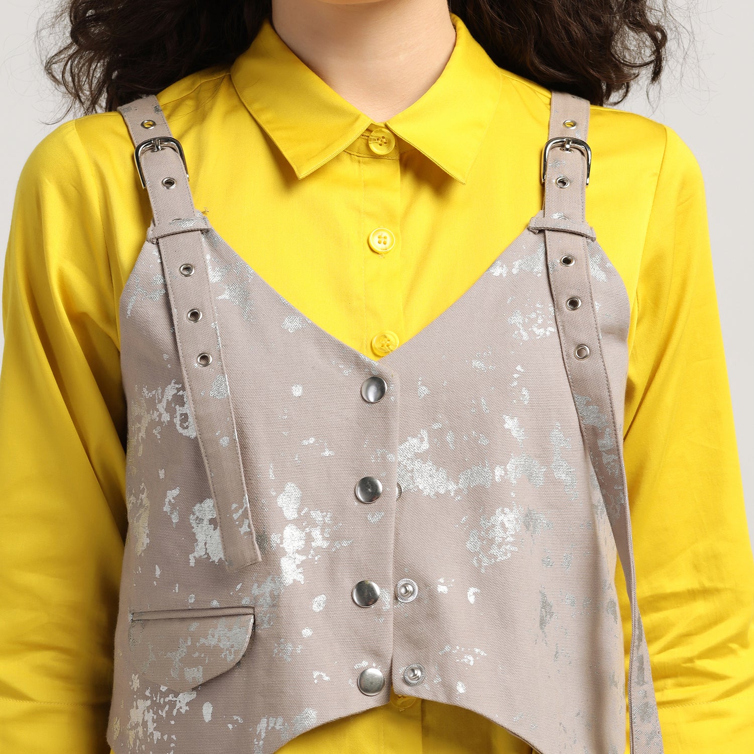 Beige Canvas Shrug with Silver Foil, one piece dress, dress for women, women dresses, design, color