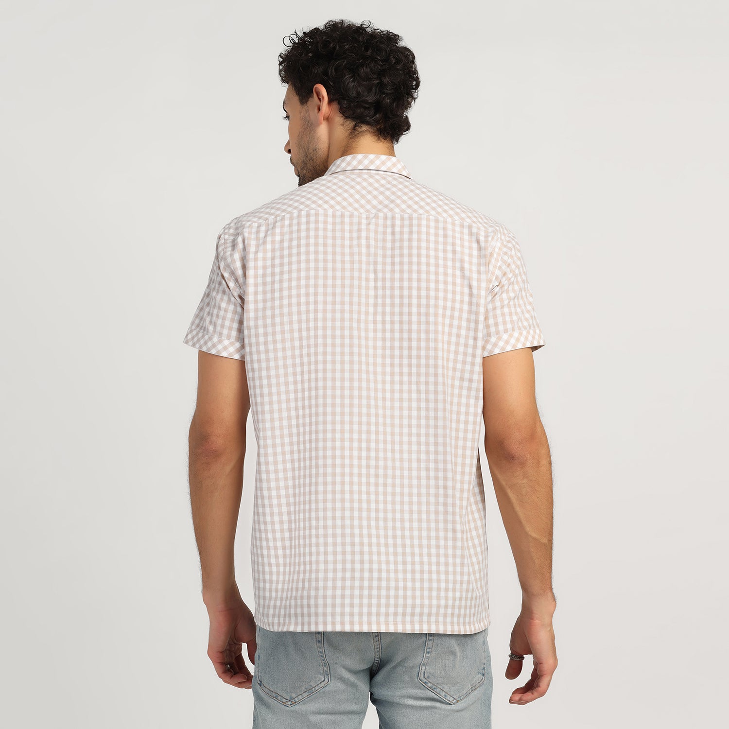 Beige Check Patch Shirt for Men-5