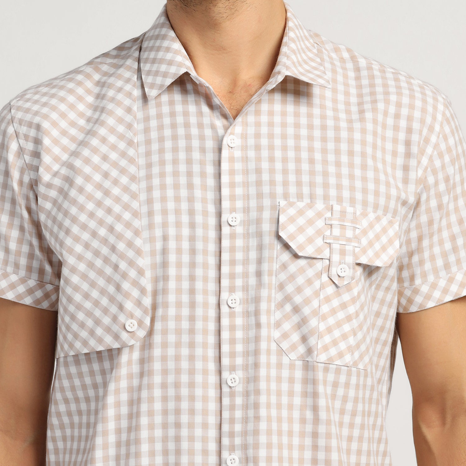 Beige Check Patch Shirt for Men-4