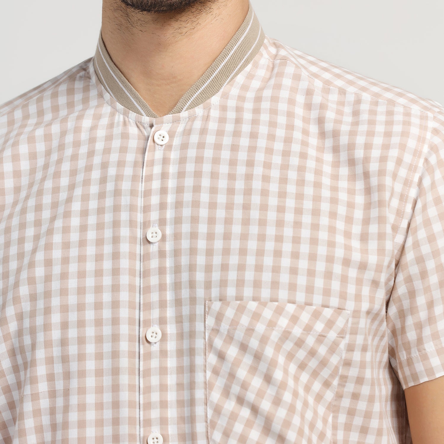 Beige Check Shirt With Rib Collar, shirts for men, shirts, men wear, trendy shirts, stylish shirts, men shirts, design