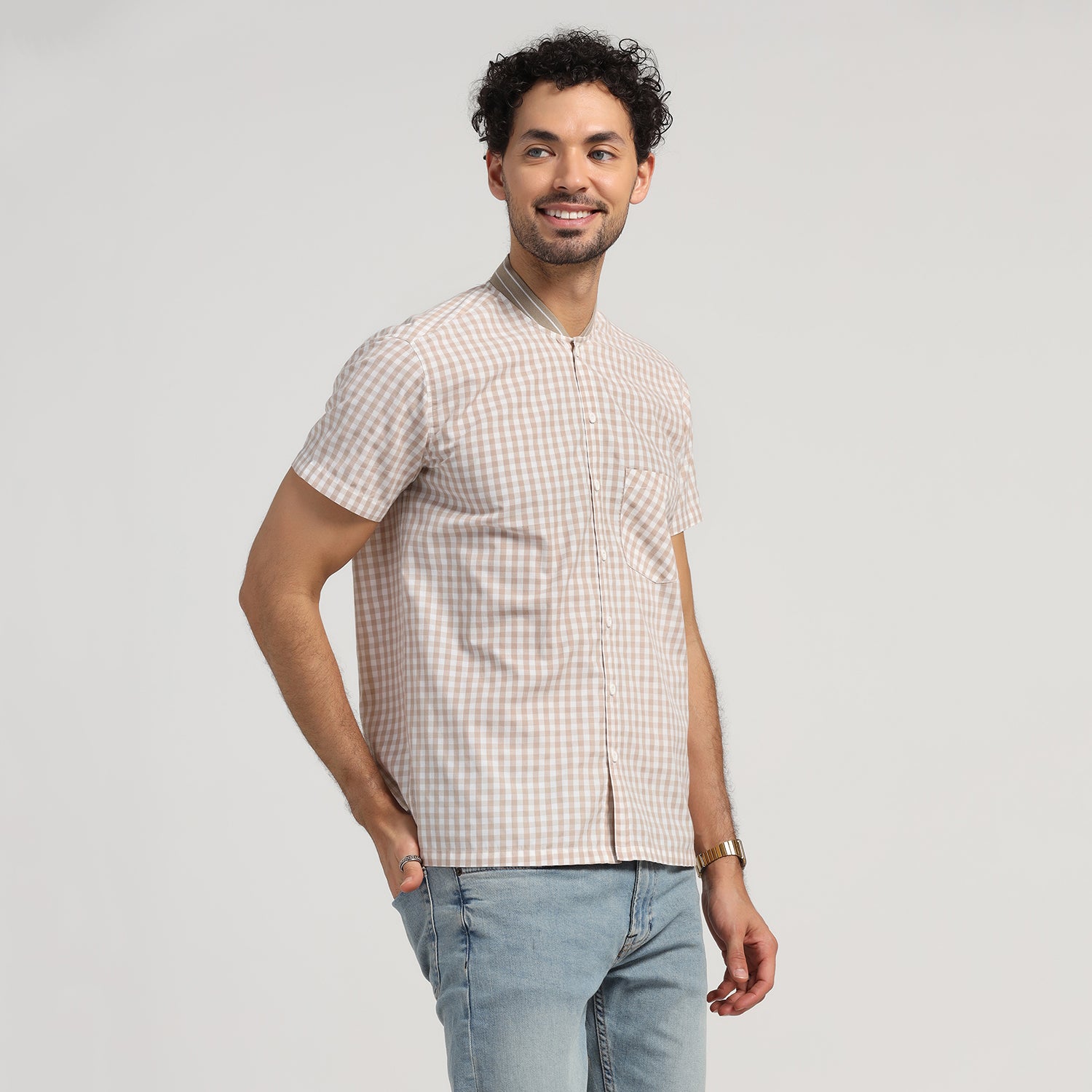 Buy Beige Check Shirt for Men-3