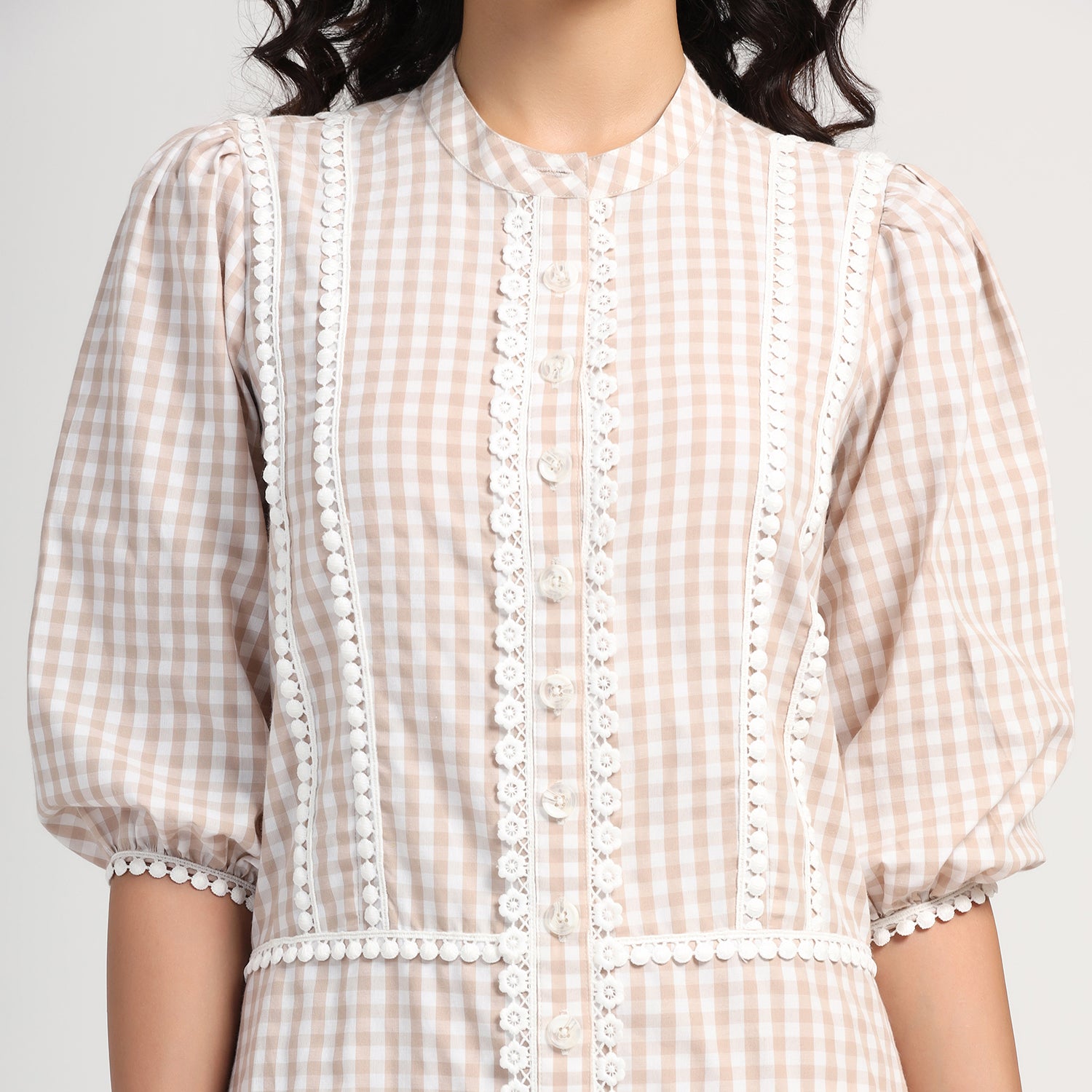 Beige Check Short Dress With Laces, skirts for women, long skirts for women, crop top and skirt, women in short skirts