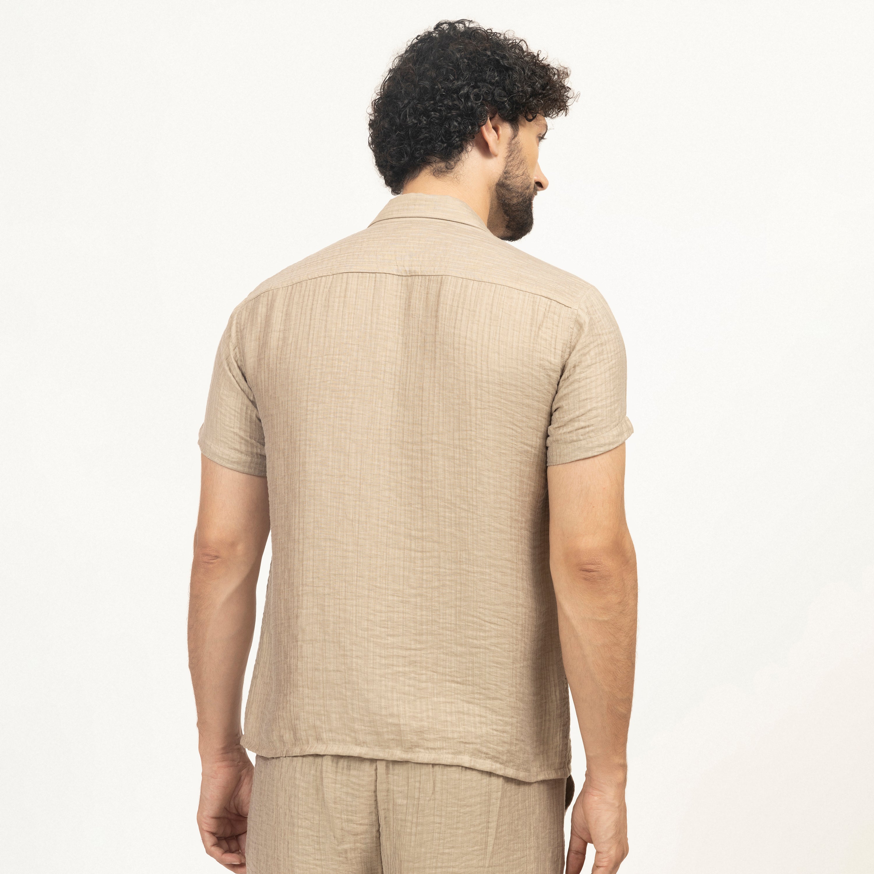 Beige Double Gauze Shirt With Bee Embroidery, men shirt, shirts, shirts for men, design, embroidery design