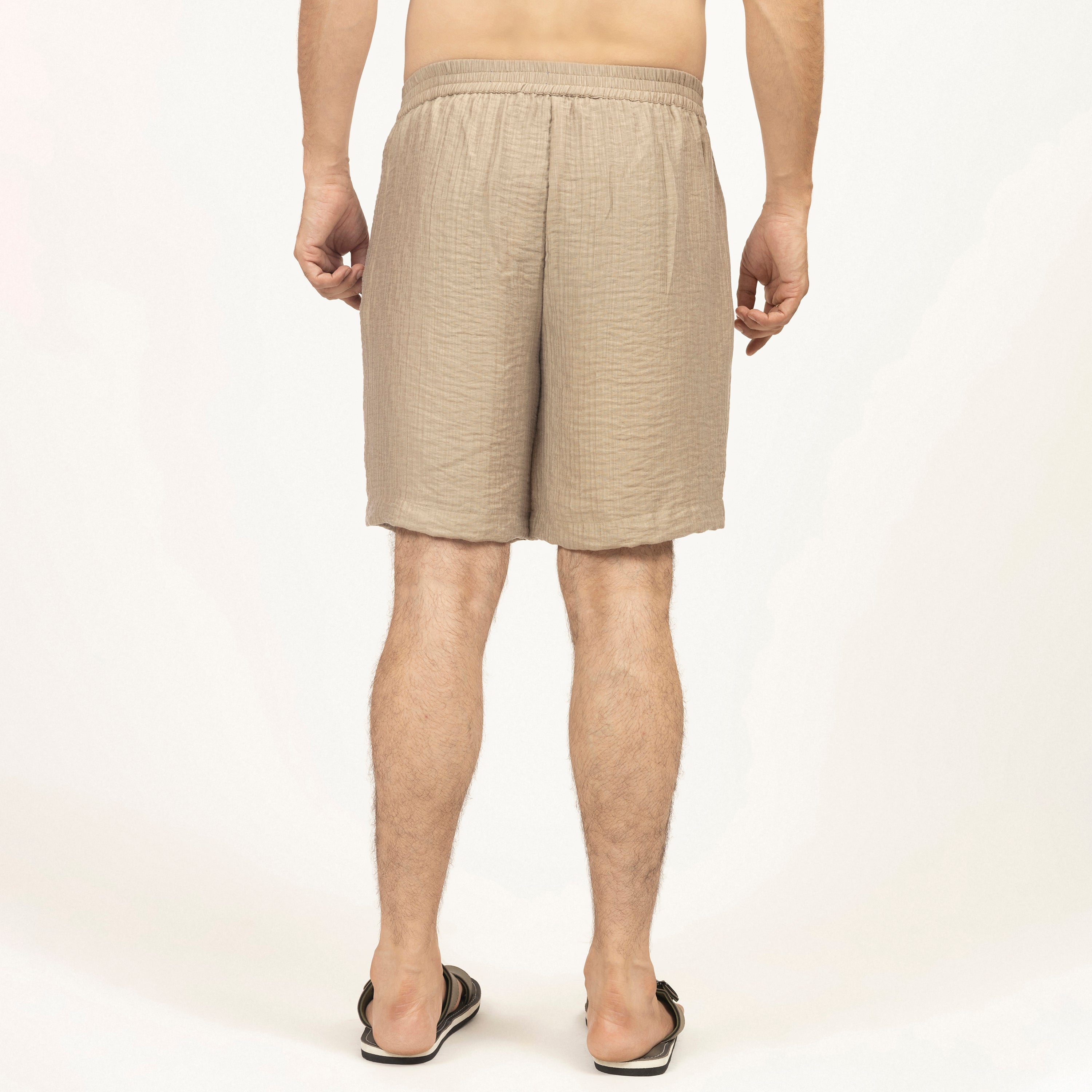 Beige Double Gauze Bermuda Shorts for Men-5