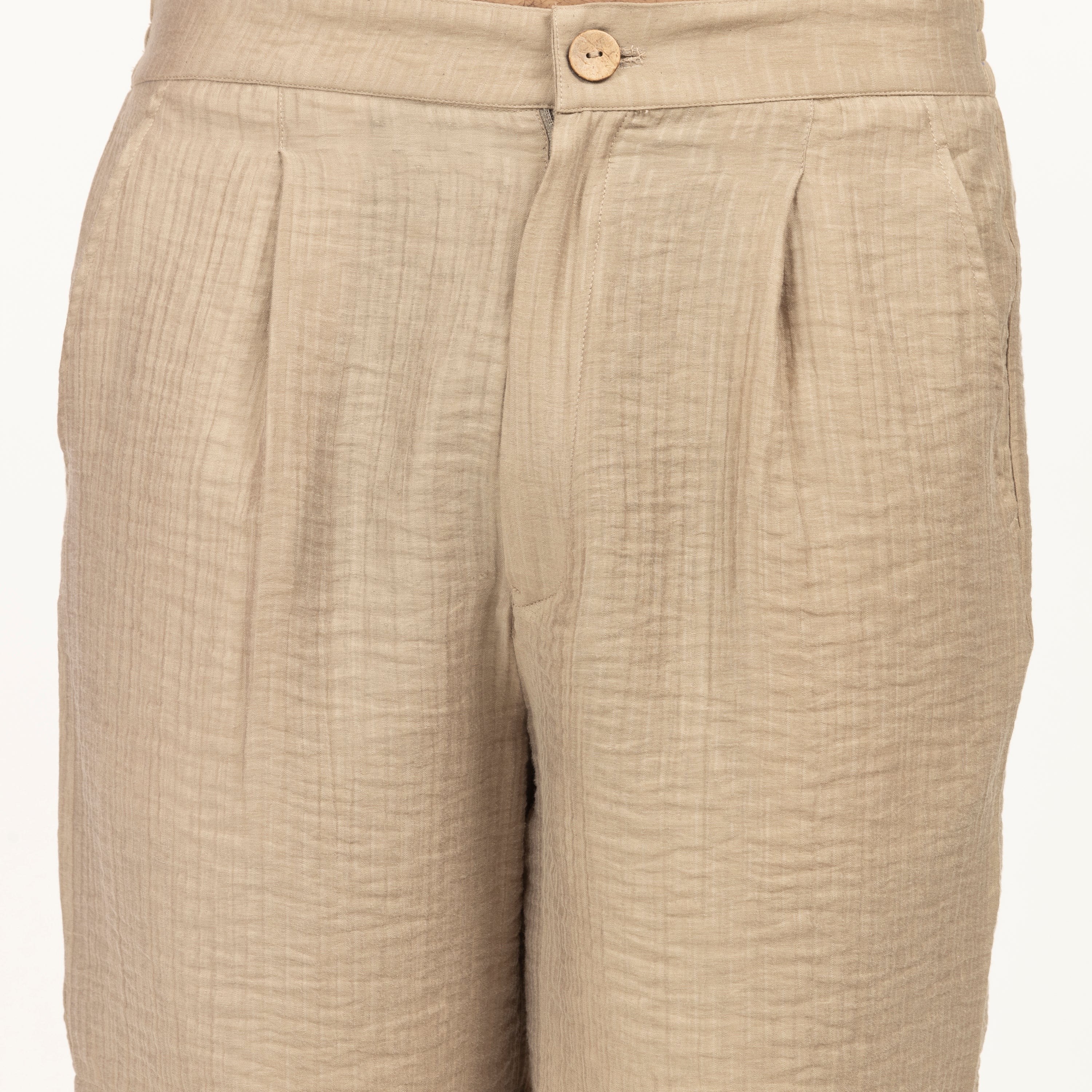 Beige Double Gauze Bermuda Shorts for Men-3