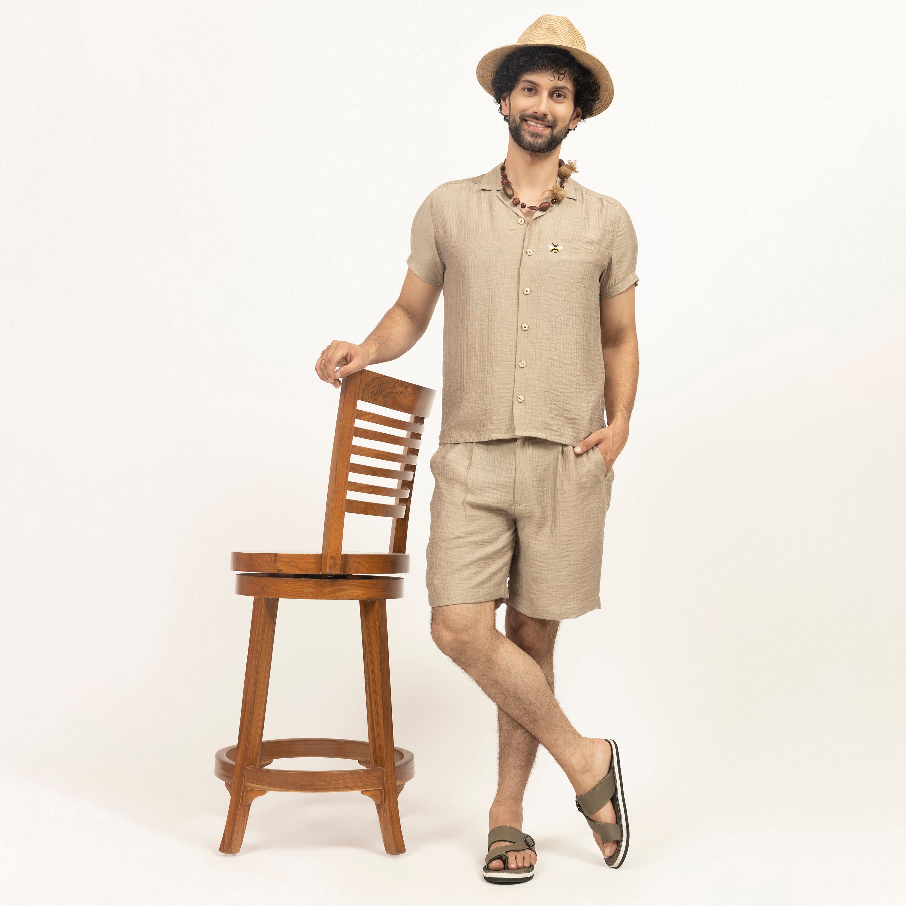 Beige Double gauze Bermuda Shorts, pants for men, shorts for men, shorts, men shorts, shorts designs