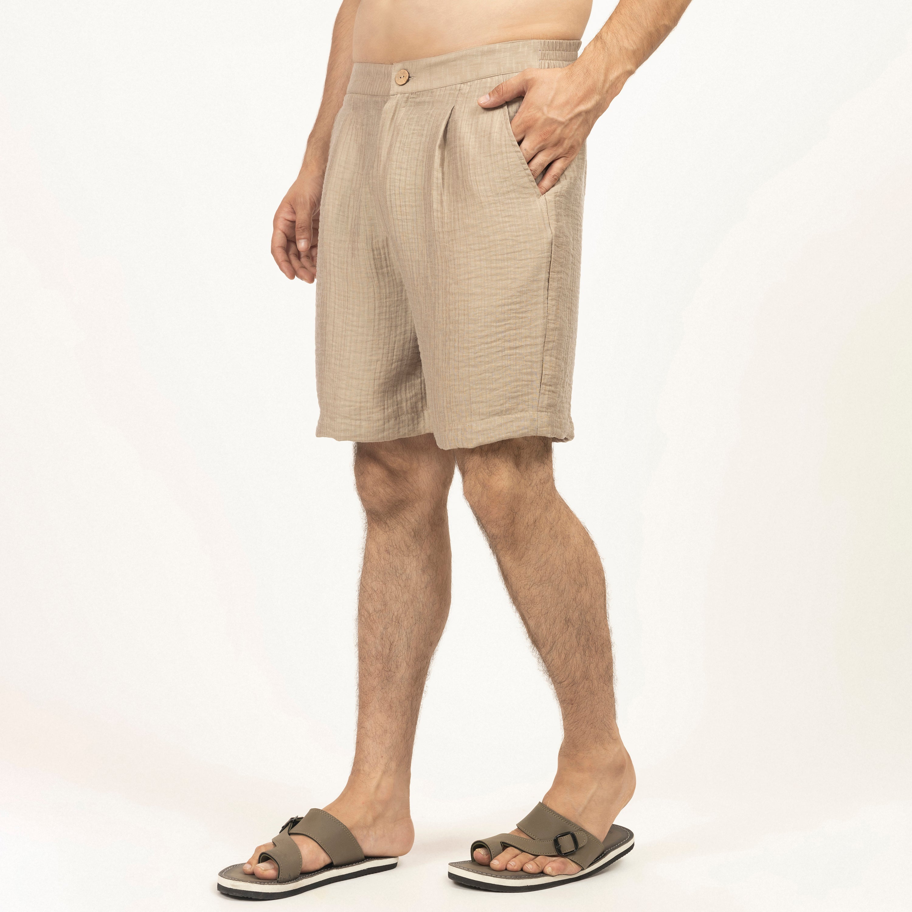 Beige Double gauze Bermuda Shorts, pants for men, shorts for men, shorts, men shorts, shorts designs