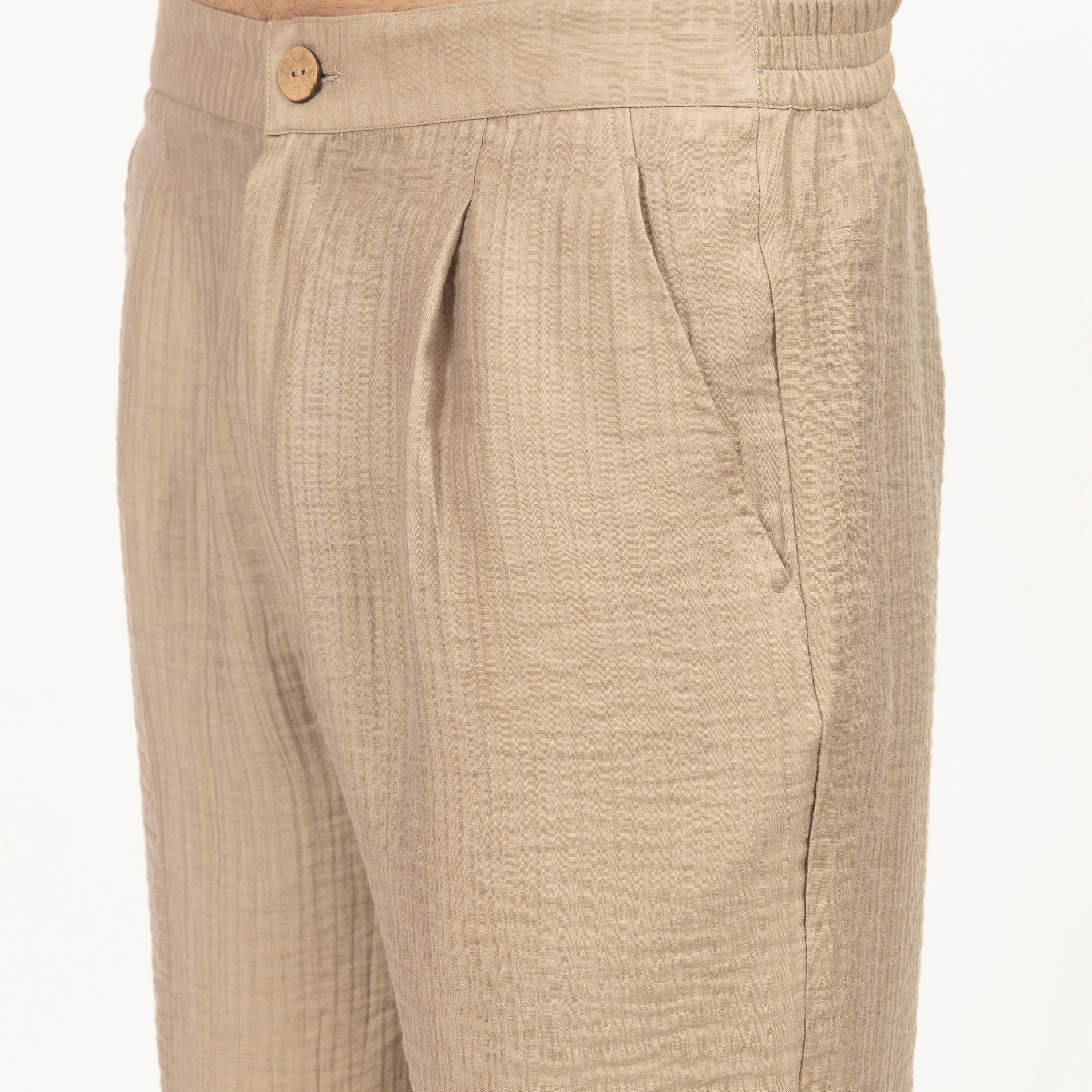Beige Double Gauze Bermuda Shorts for Men-4