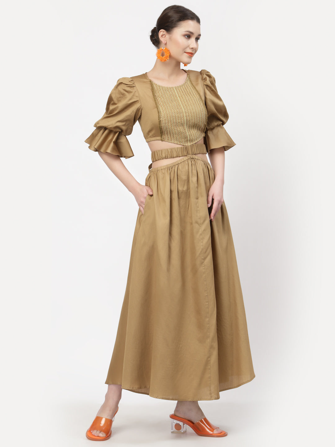 Beige Dress With Lace Yoke And Tie Belt, Mesh Dress , Party dress , Holographic print dress , sequins dress 