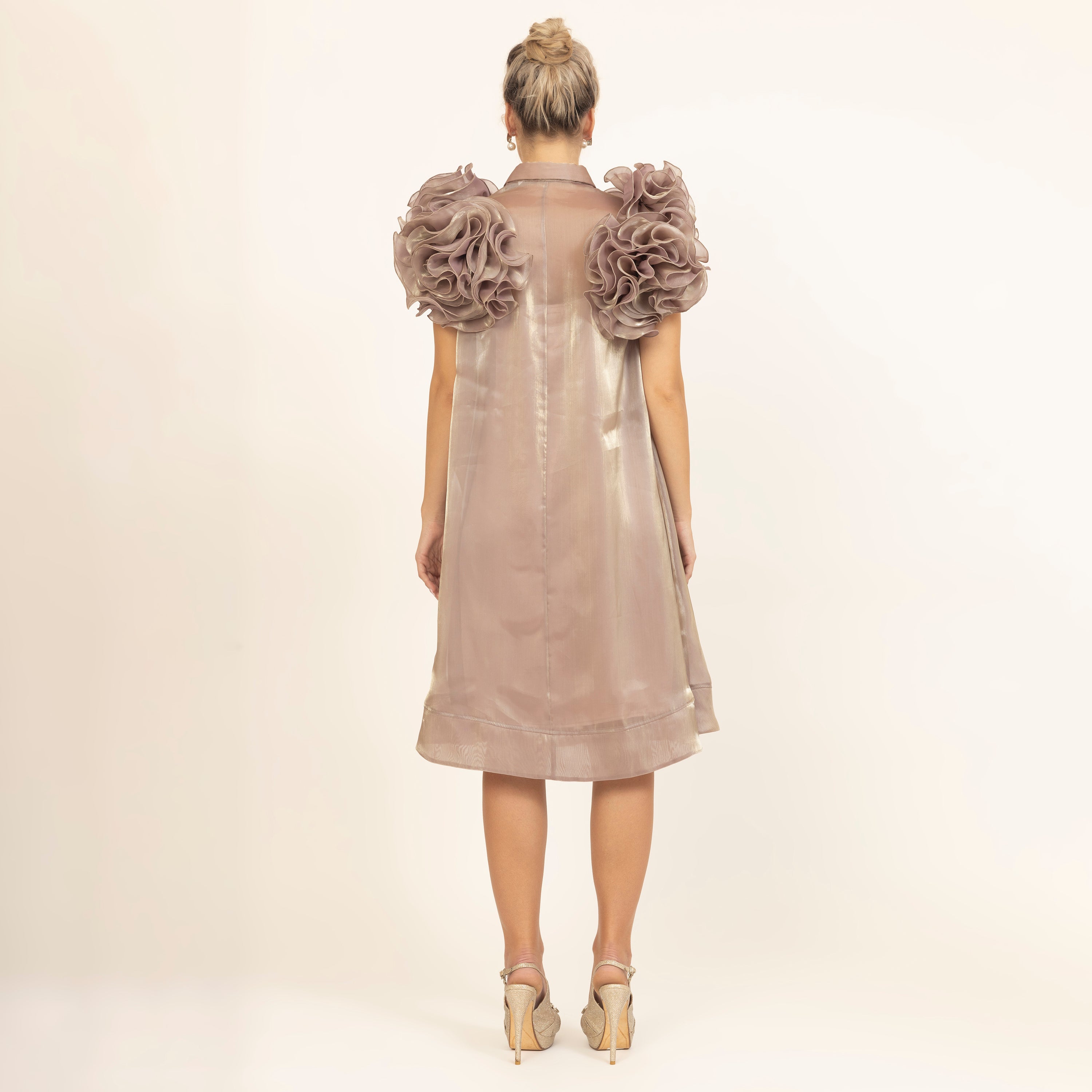 Beige Flower Satin Organza Jacket-5