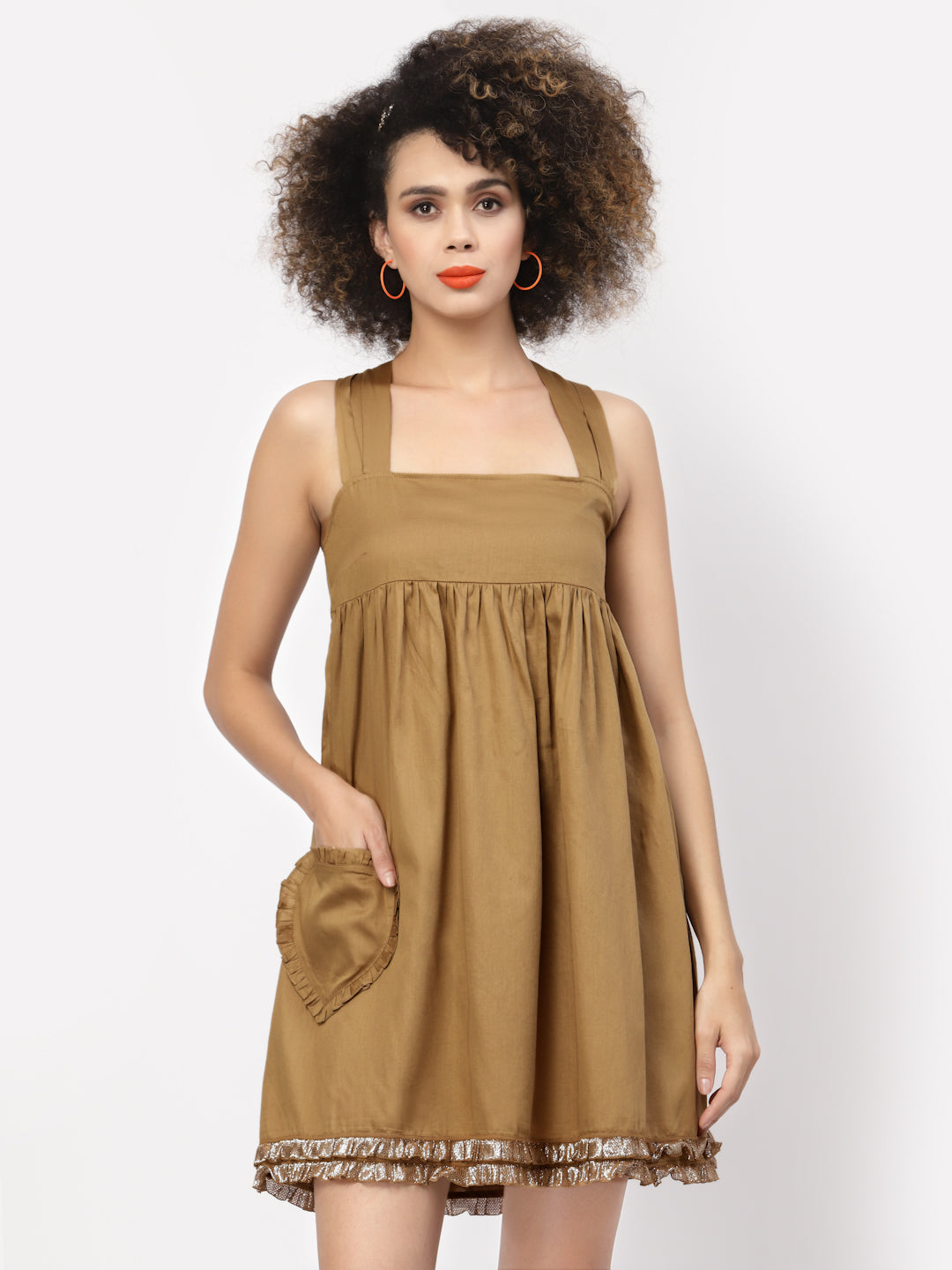 Beige Halter Dress With Frill Heart Pocket, Mesh Dress , Party dress , Holographic print dress , sequins dress
