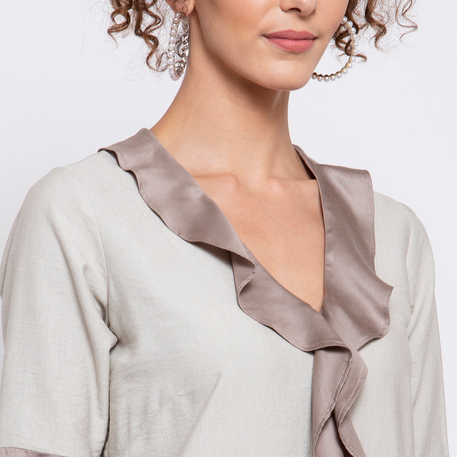 Buy Beige Linen Frill Dresses for Female-1