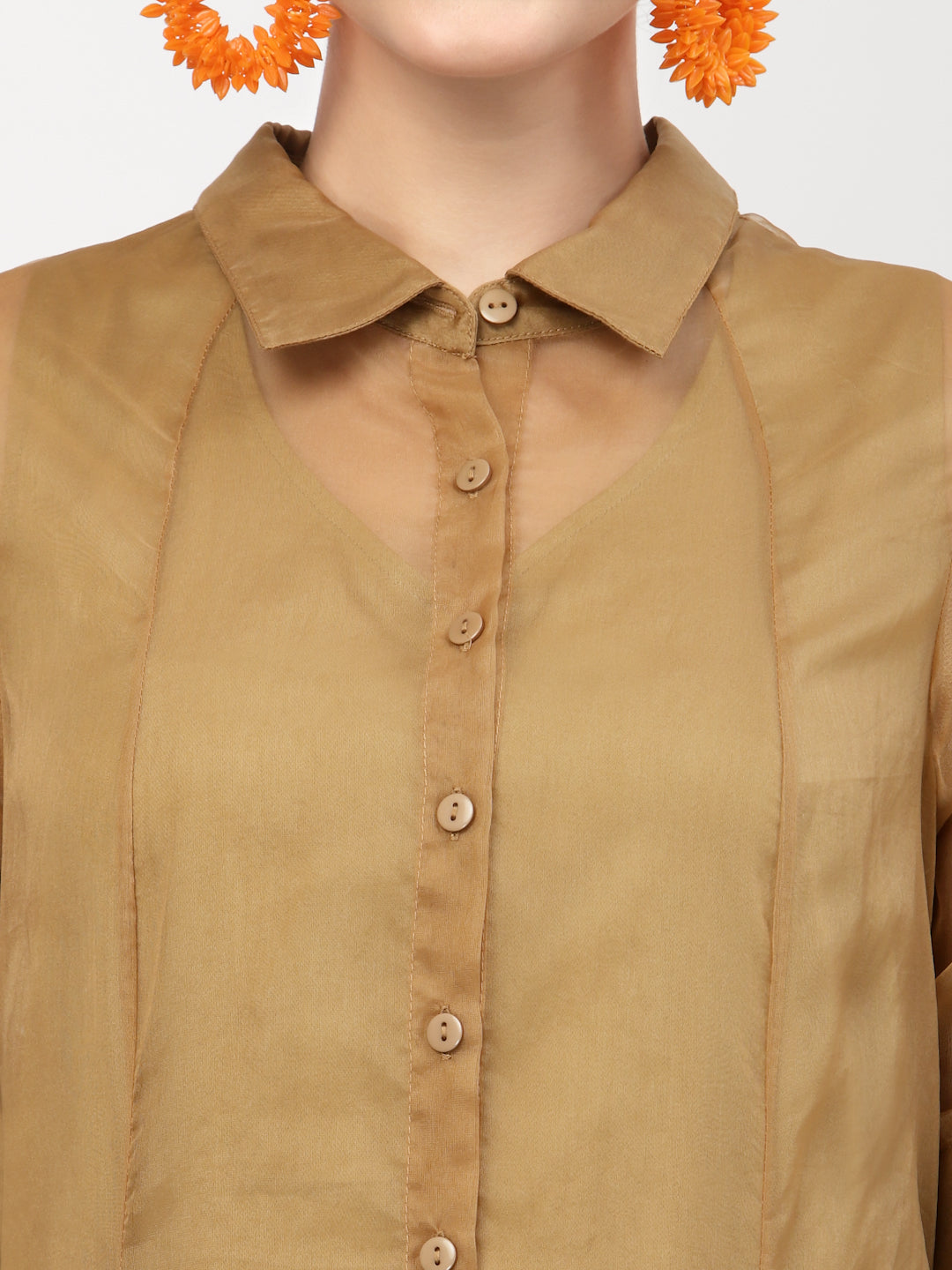 Beige Organza Drape Dresses for Ladies-4