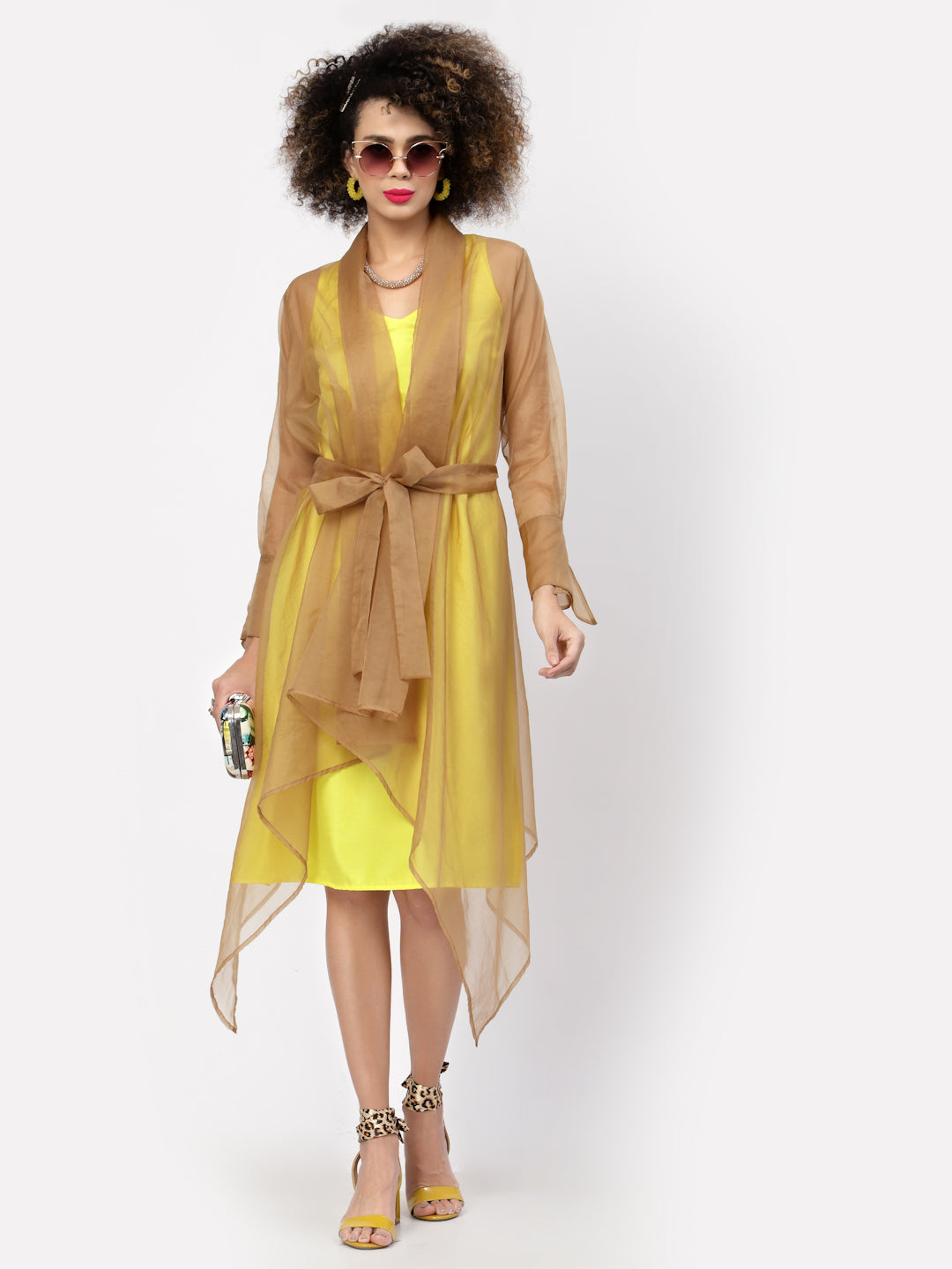 Beige Organza Drape Jacket With Yellow Inner, Organza jackets, Stylish Jackets, Summer Women’s Jackets, Long Women Jackets , Short jackets for women