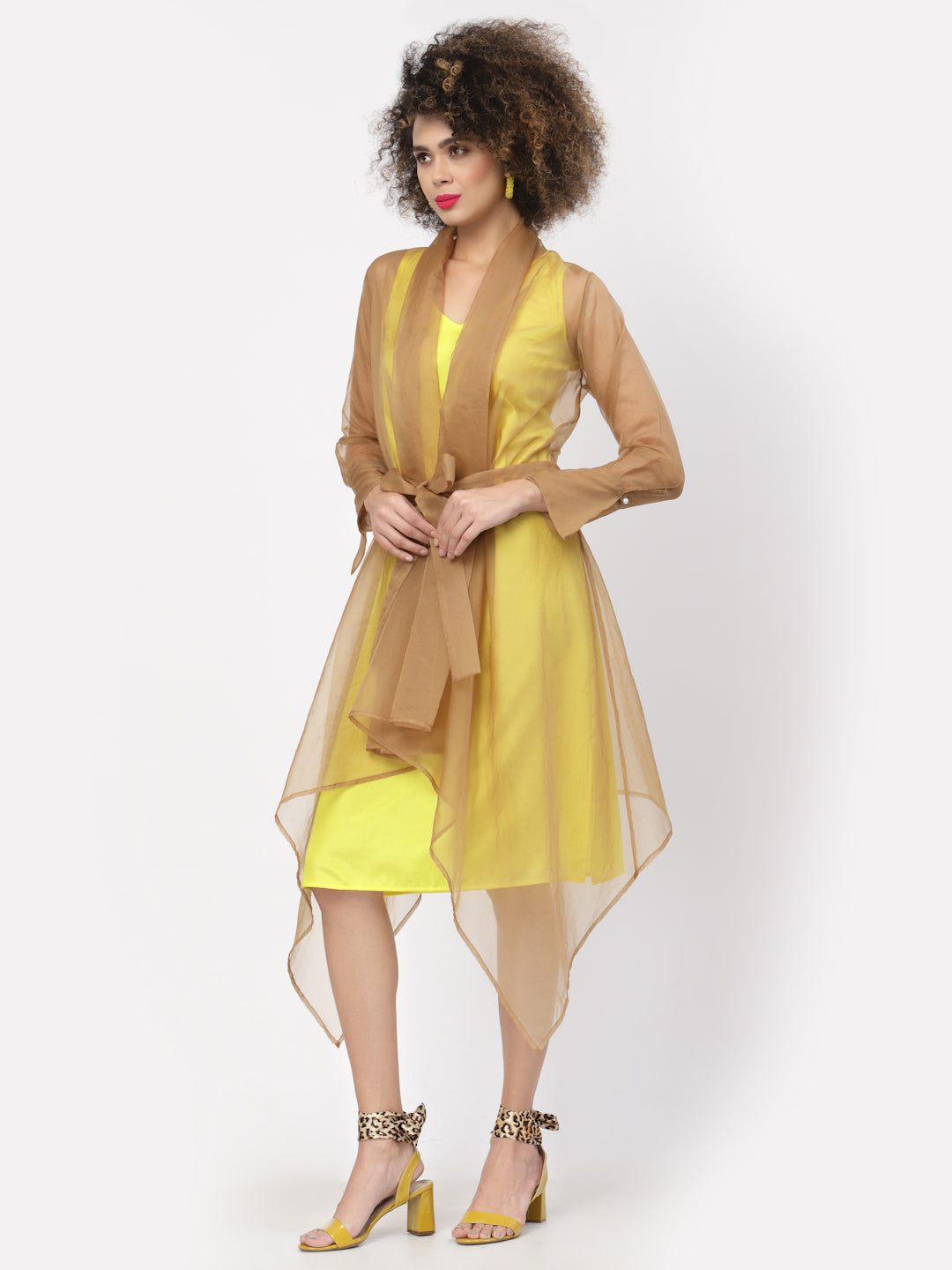 Beige Organza Drape Jacket With Yellow Inner, Organza jackets, Stylish Jackets, Summer Women’s Jackets, Long Women Jackets , Short jackets for women