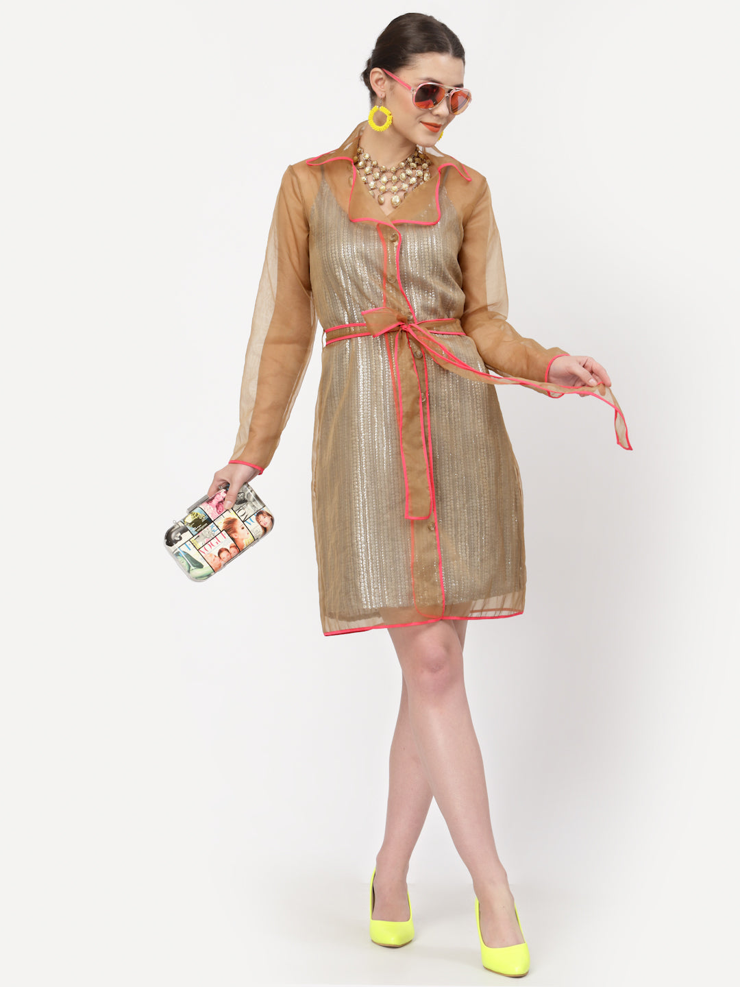 Beige Organza Jacket With Pink Piping, Organza jackets, Stylish Jackets, Summer Women’s Jackets, Long Women Jackets , Short jackets for women