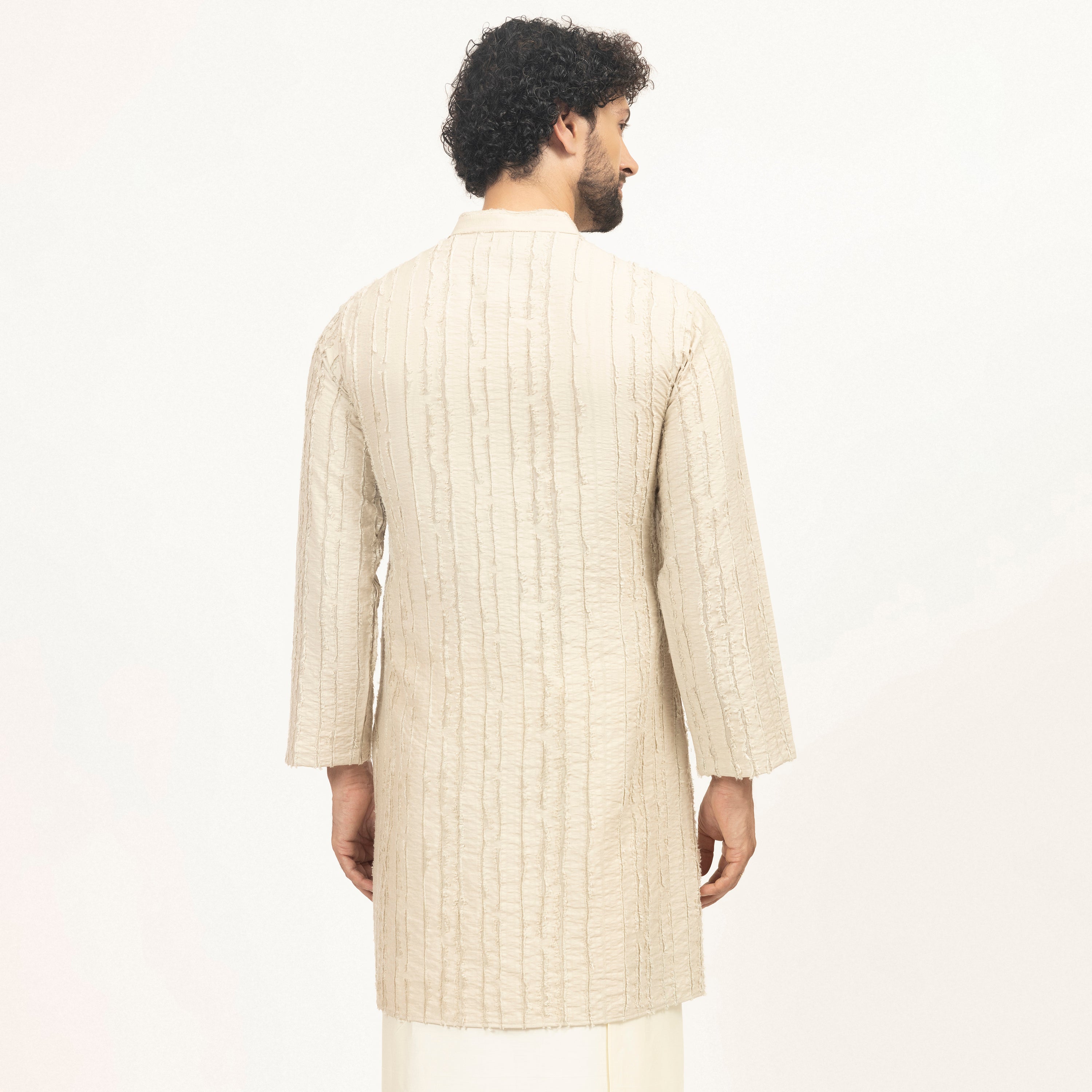 Beige Patch Textured Kurta, kurta for men, party wear kurta for men, design, designer kurta for men, color, sleeve design 