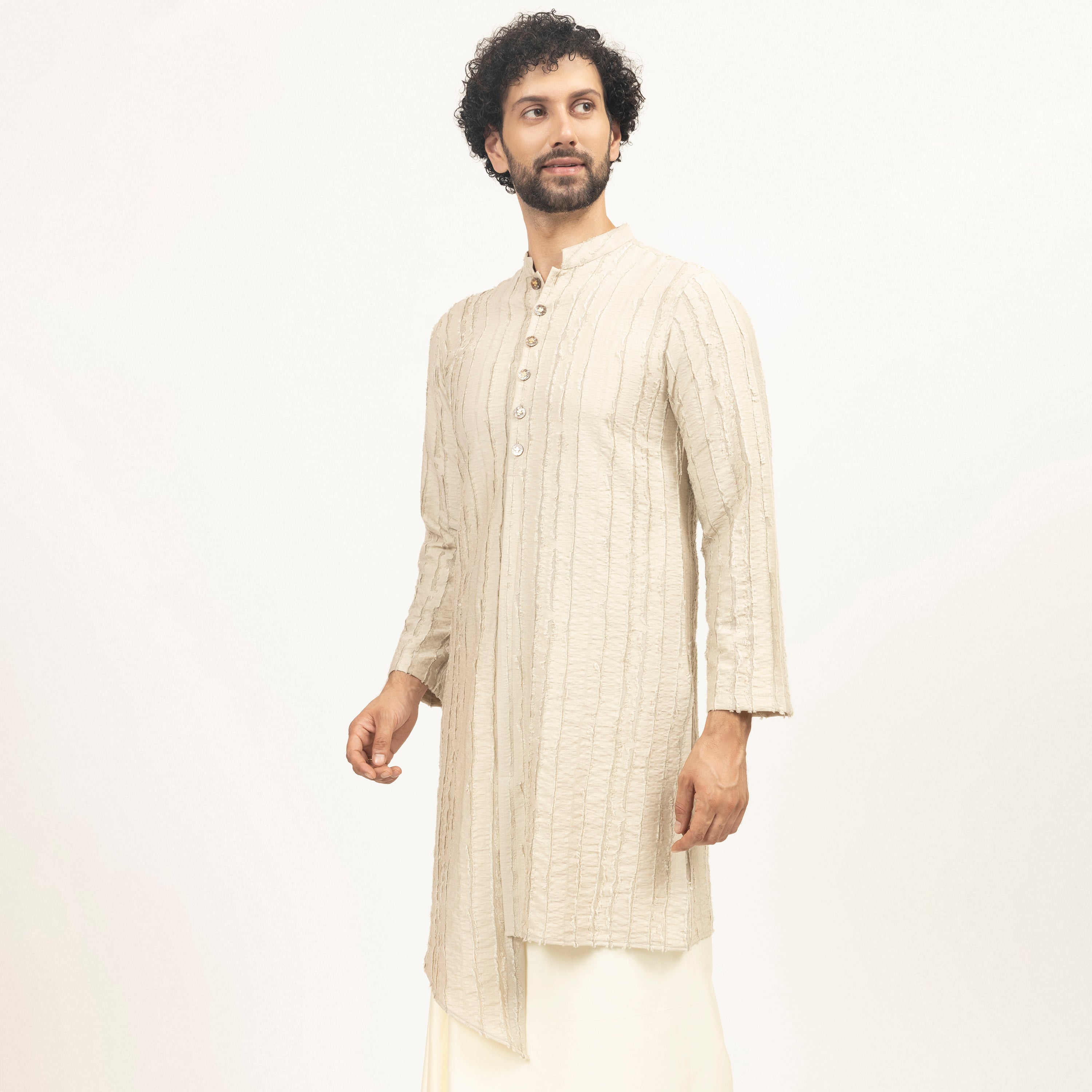 Beige Patch Textured Kurta, kurta for men, party wear kurta for men, design, designer kurta for men, color, sleeve design 