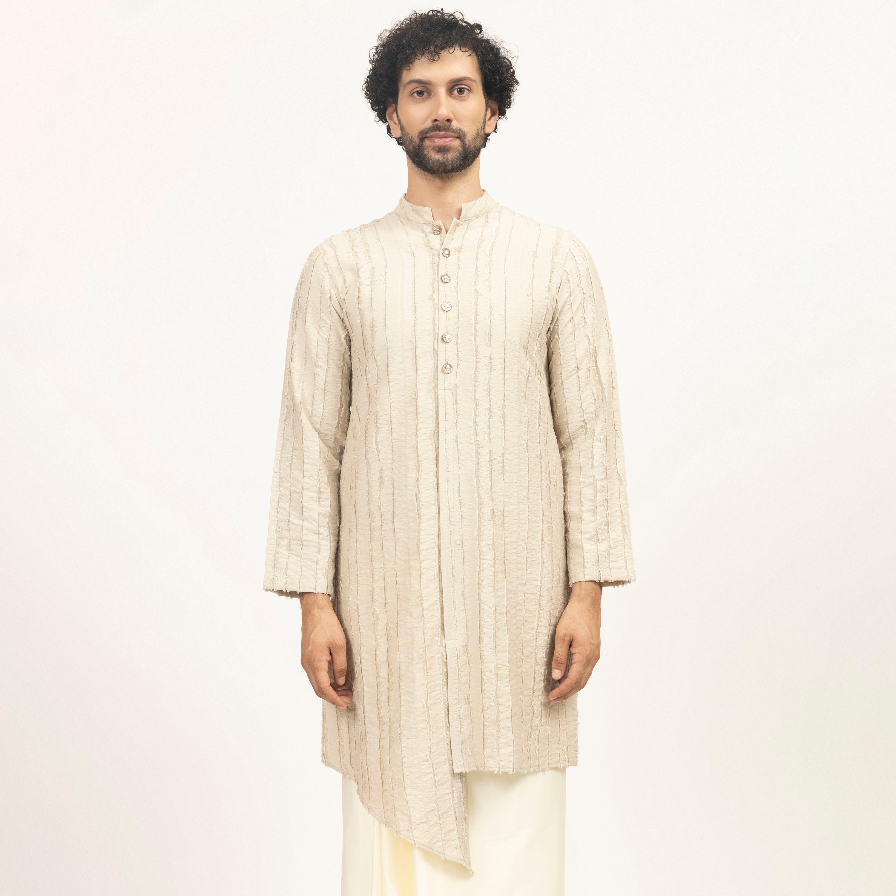 Beige Patch Textured Kurta, kurta for men, party wear kurta for men, design, designer kurta for men, color, sleeve design 