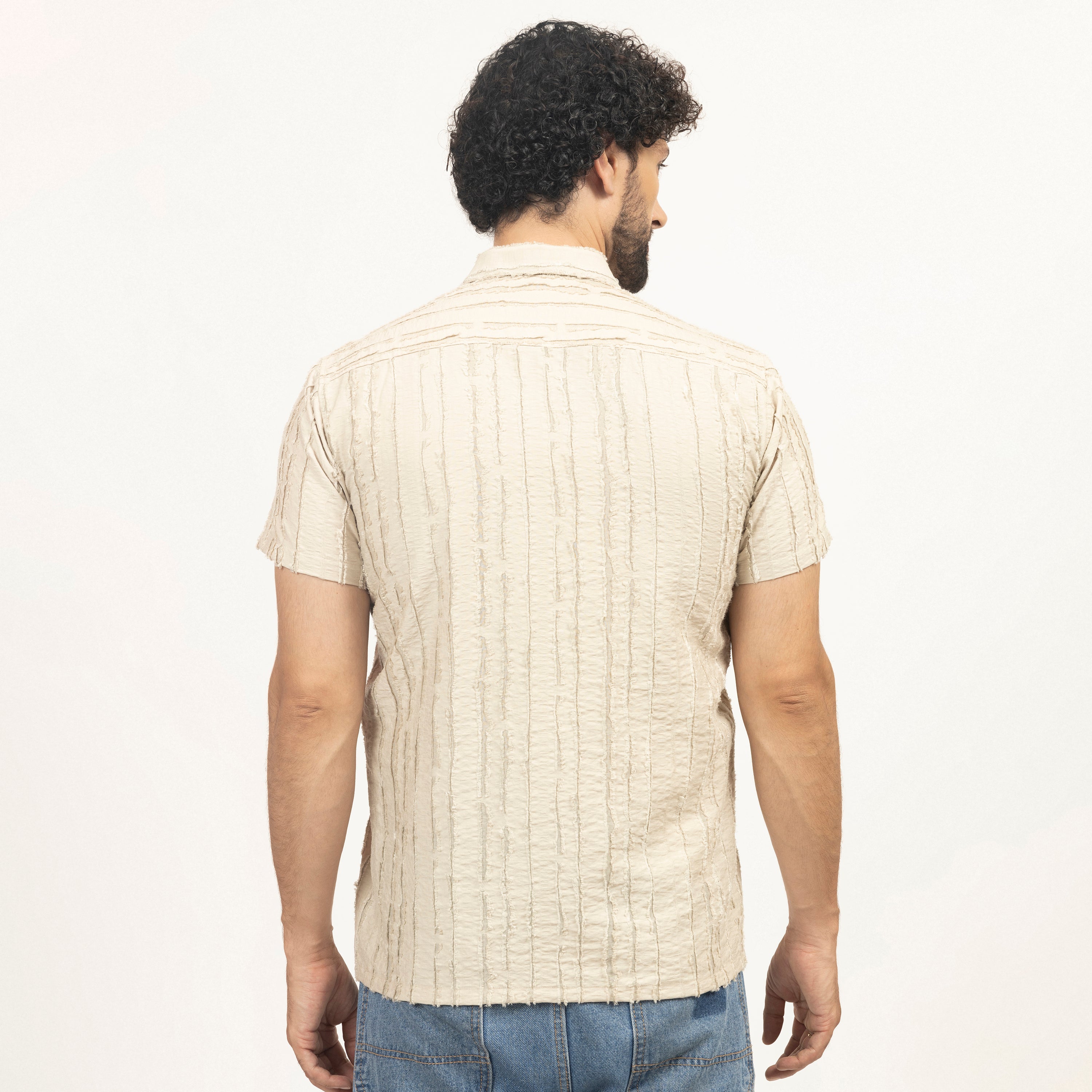 Beige Patch Textured Shirt, men shirts, shirts for men, shirts, design, sleeve designs