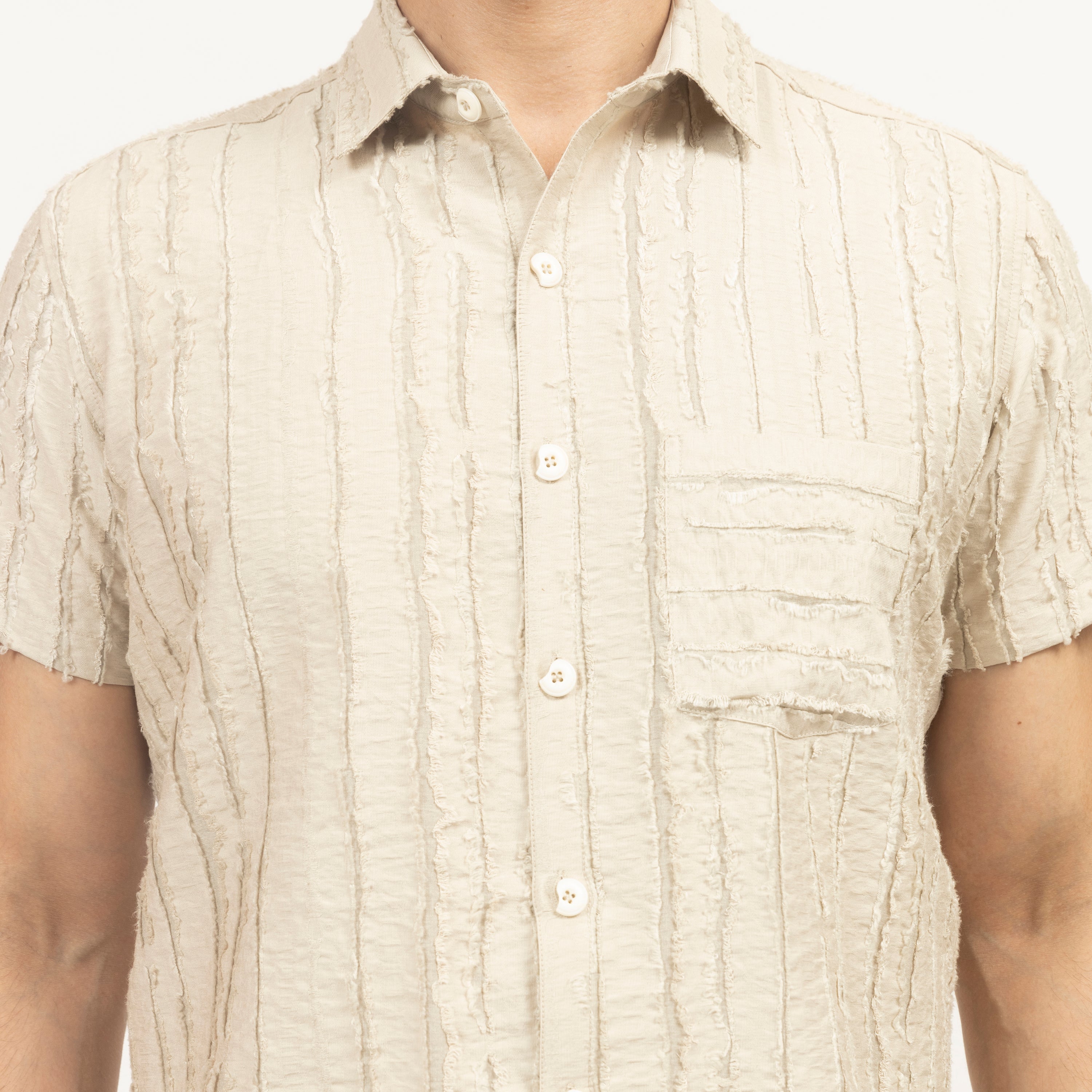 Beige Patch Textured Shirt, men shirts, shirts for men, shirts, design, sleeve designs