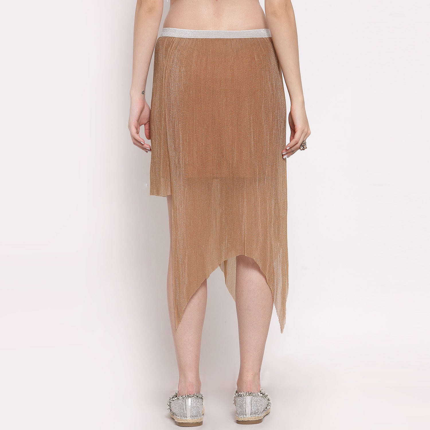 Beige Plisse Asymmetric Skirt for Women-4