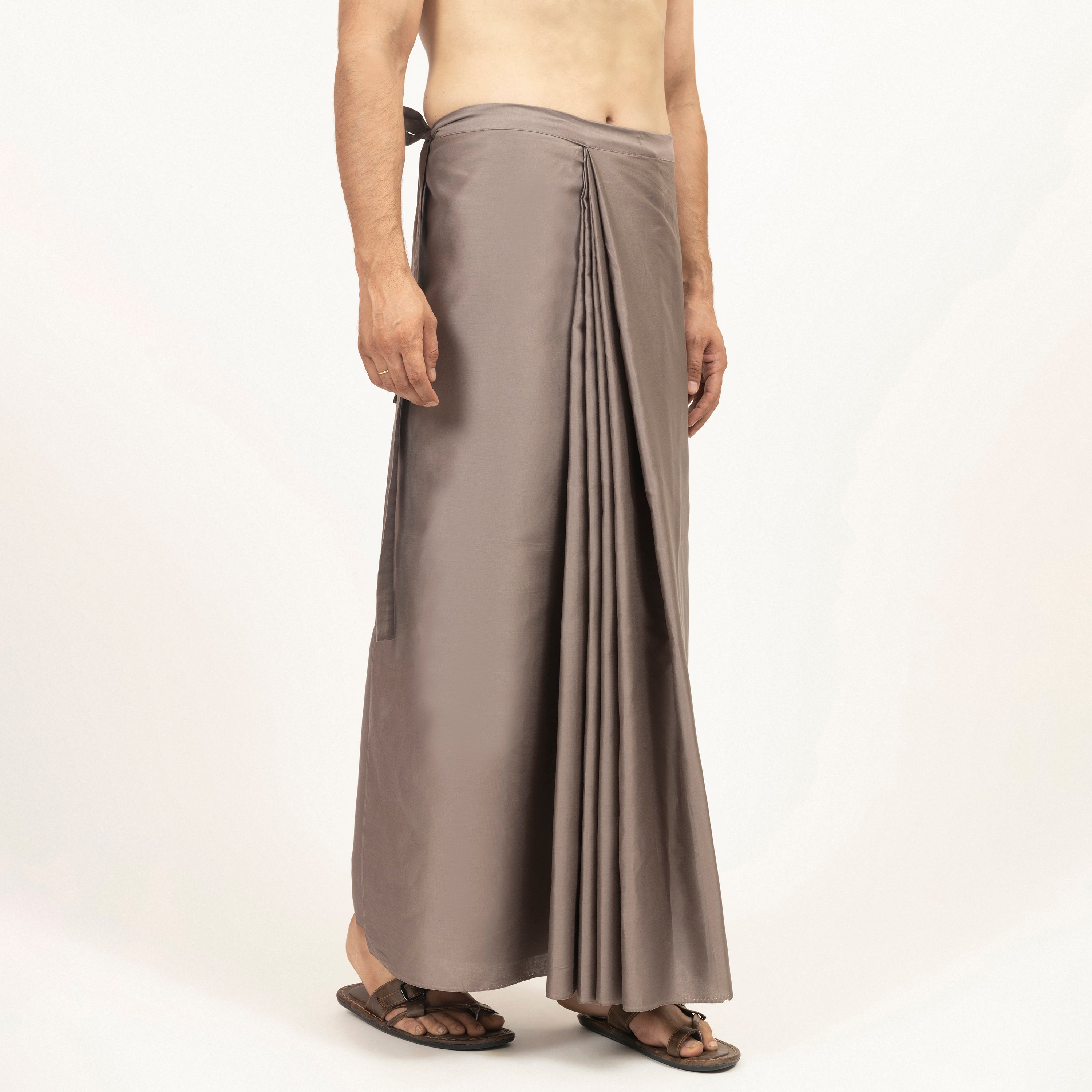 Beige Pre Pleated Wrap Dhoti for Men-2