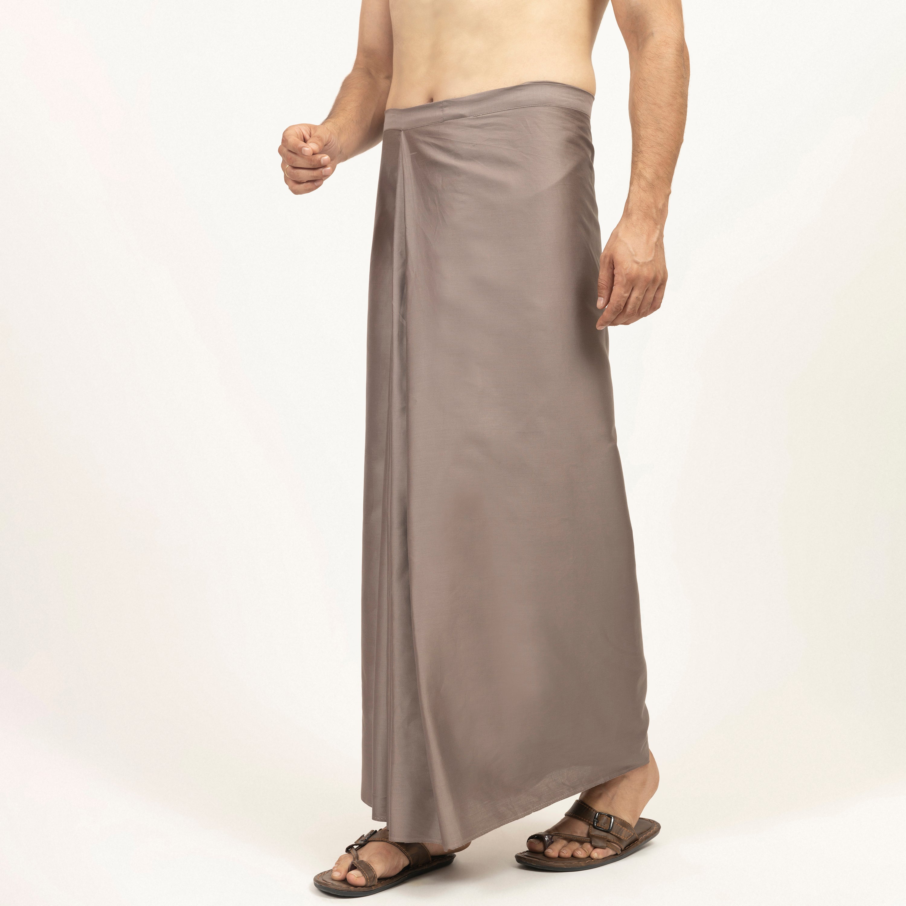 Beige Pre Pleated Wrap Dhoti for Men-3