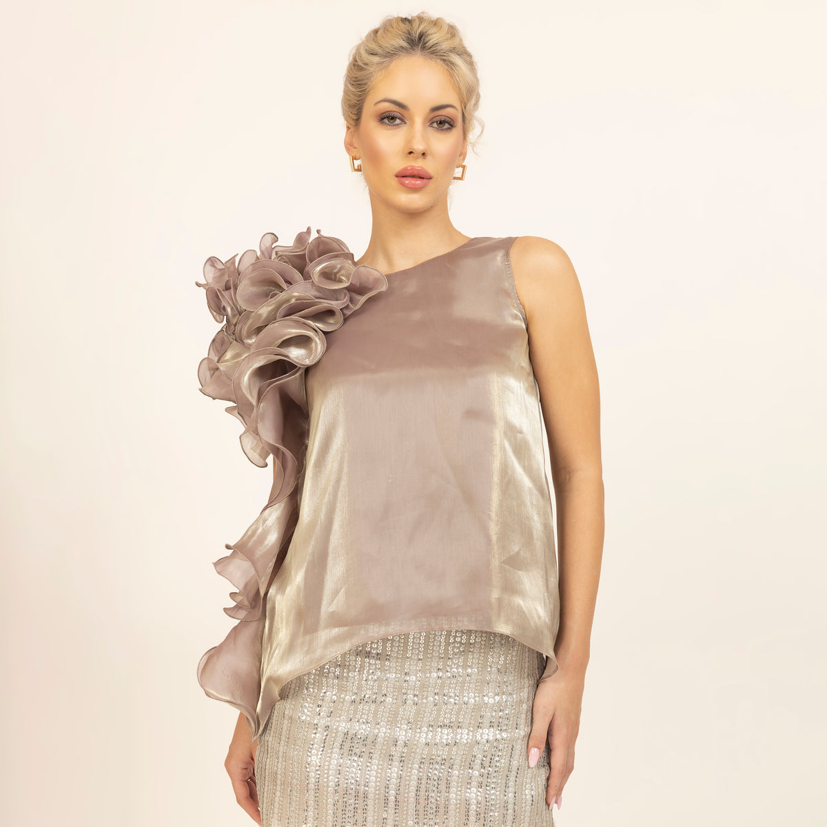 Organza Ruffle Neon Yellow Organza Dress With Frill Cape Collar | LELA By Varija