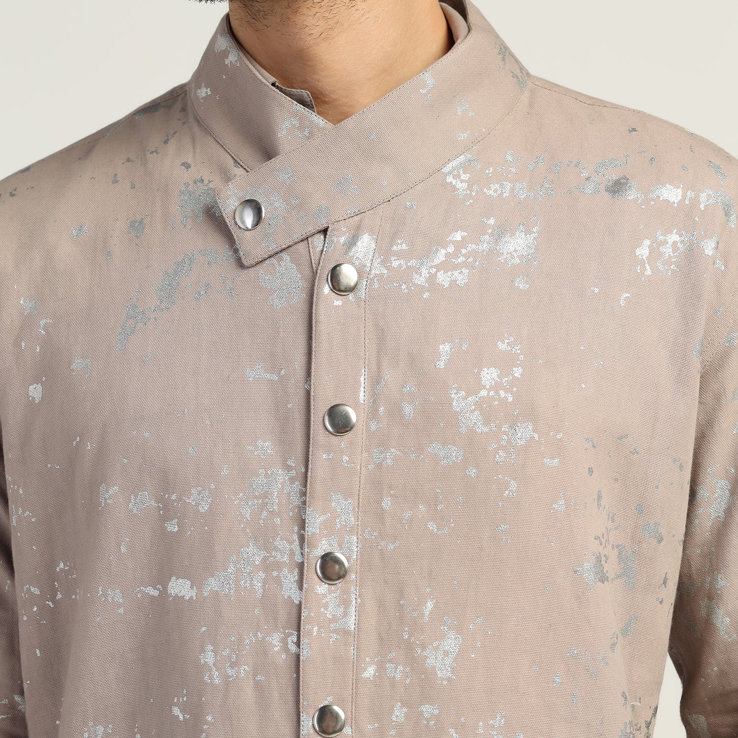 Beige  Silver Overlap Foil Jacket for Men-1