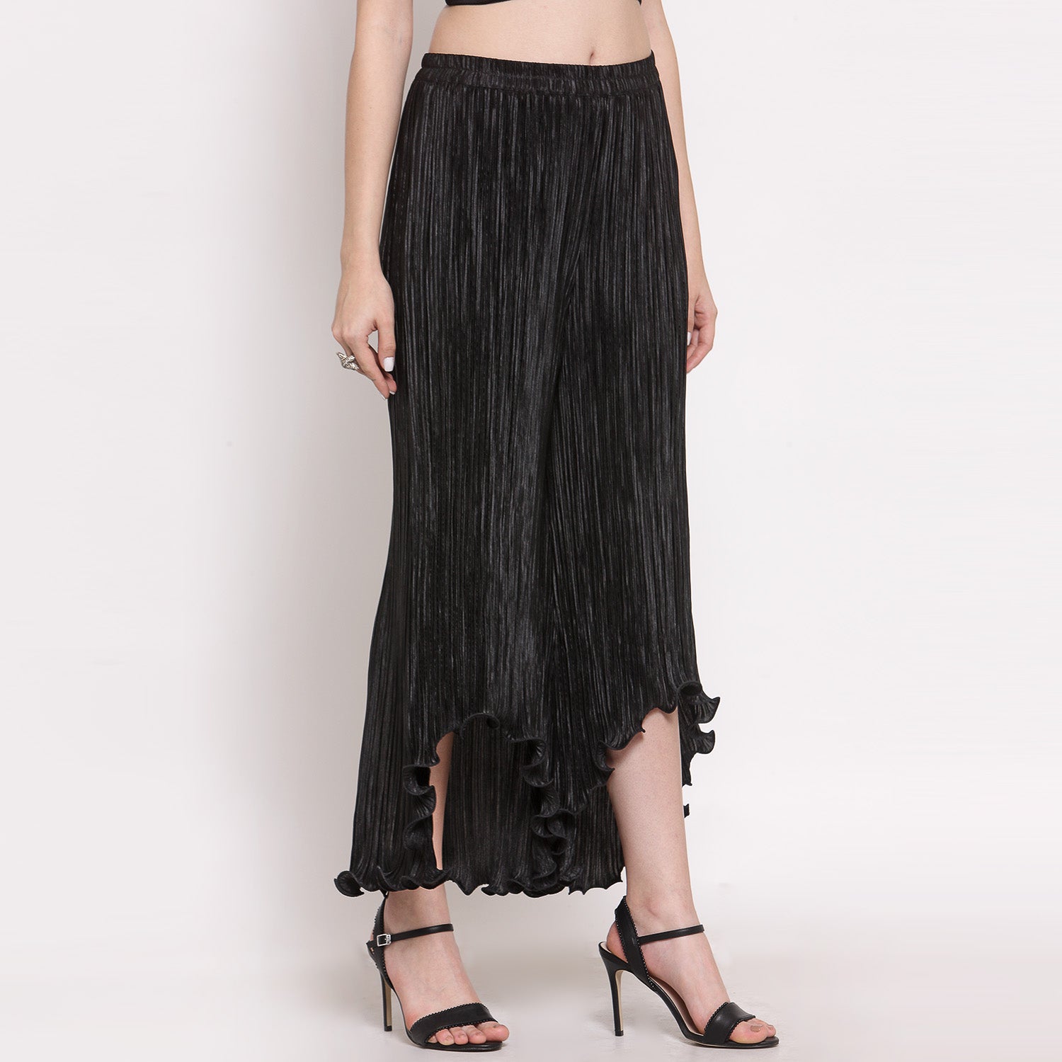 Black Plisse Pant, Velvet Bell Bottom Pants , Stylish Women pants , Floral print palazzos