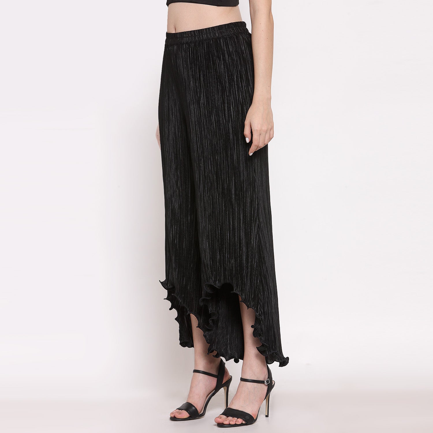 Black Plisse Pant, Velvet Bell Bottom Pants , Stylish Women pants , Floral print palazzos