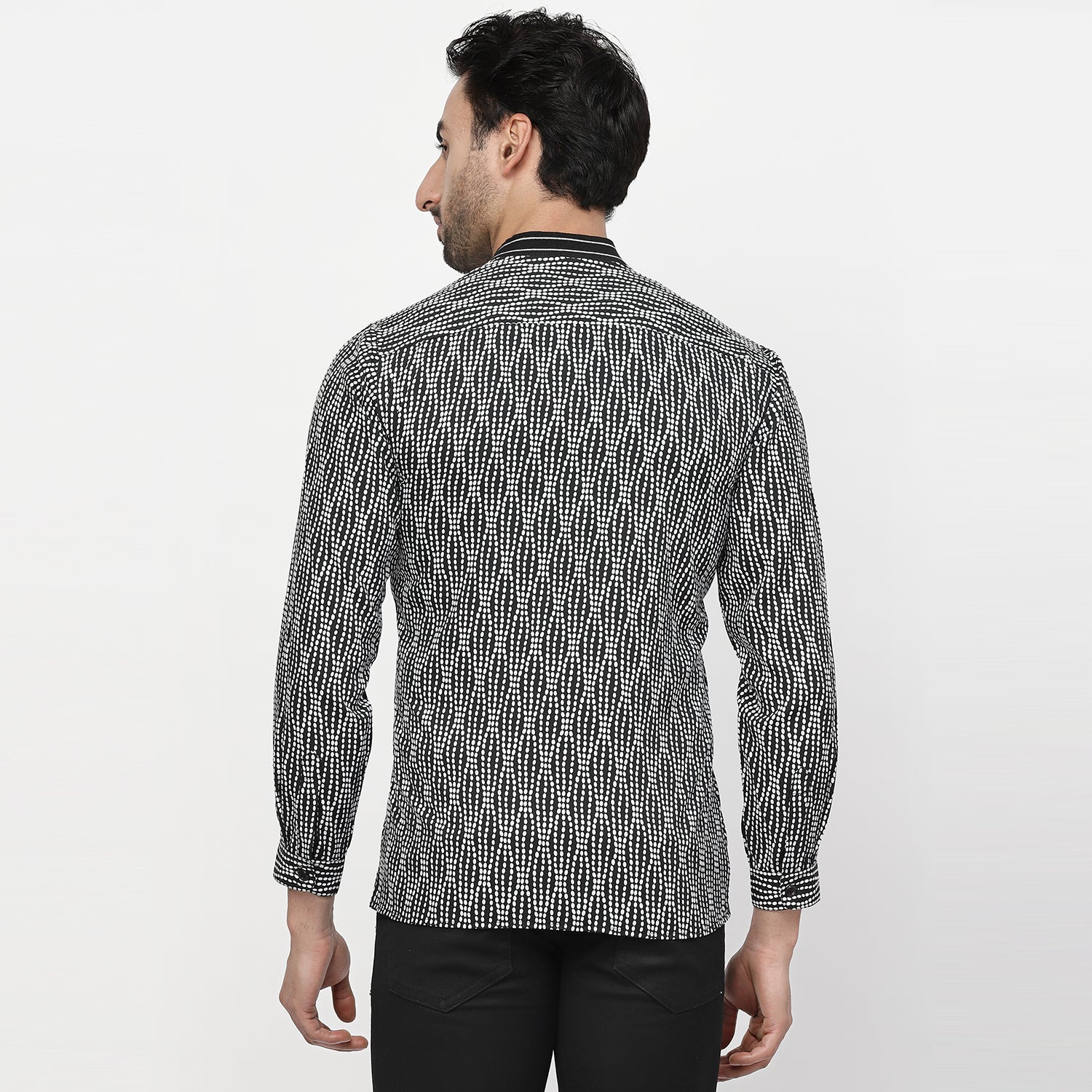 Black & White Polka Shirt With Ribbed Collar, shirts for men, men shirts, designer shirts, stylish shirts, shirt design