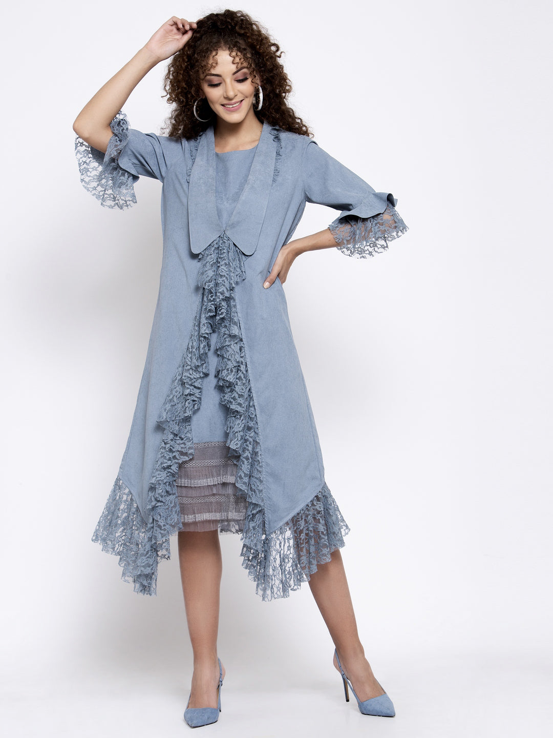 Blue Asymmetrical Frill Jacket, Organza jackets, Stylish Jackets, Summer Women’s Jackets, Long Women Jackets , Short jackets for women