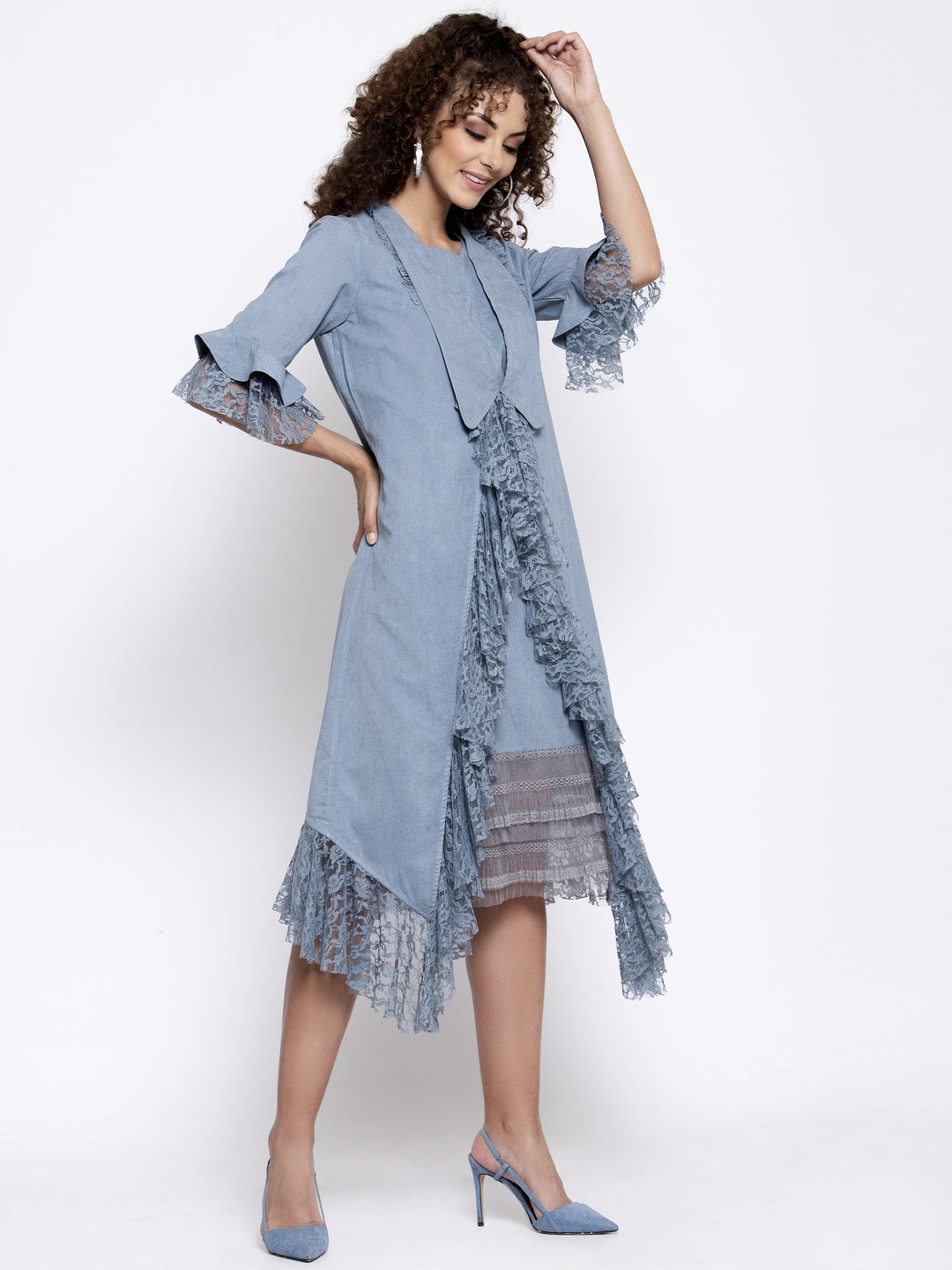 Blue Asymmetrical Frill Jacket, Organza jackets, Stylish Jackets, Summer Women’s Jackets, Long Women Jackets , Short jackets for women