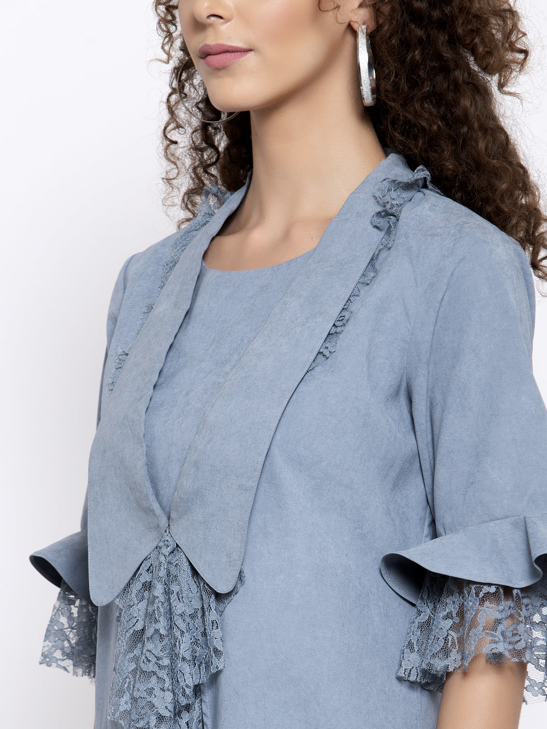 Blue Asymmetrical Frill Jacket, Organza jackets, Stylish Jackets, Summer Women’s Jackets, Long Women Jackets , Short jackets for women