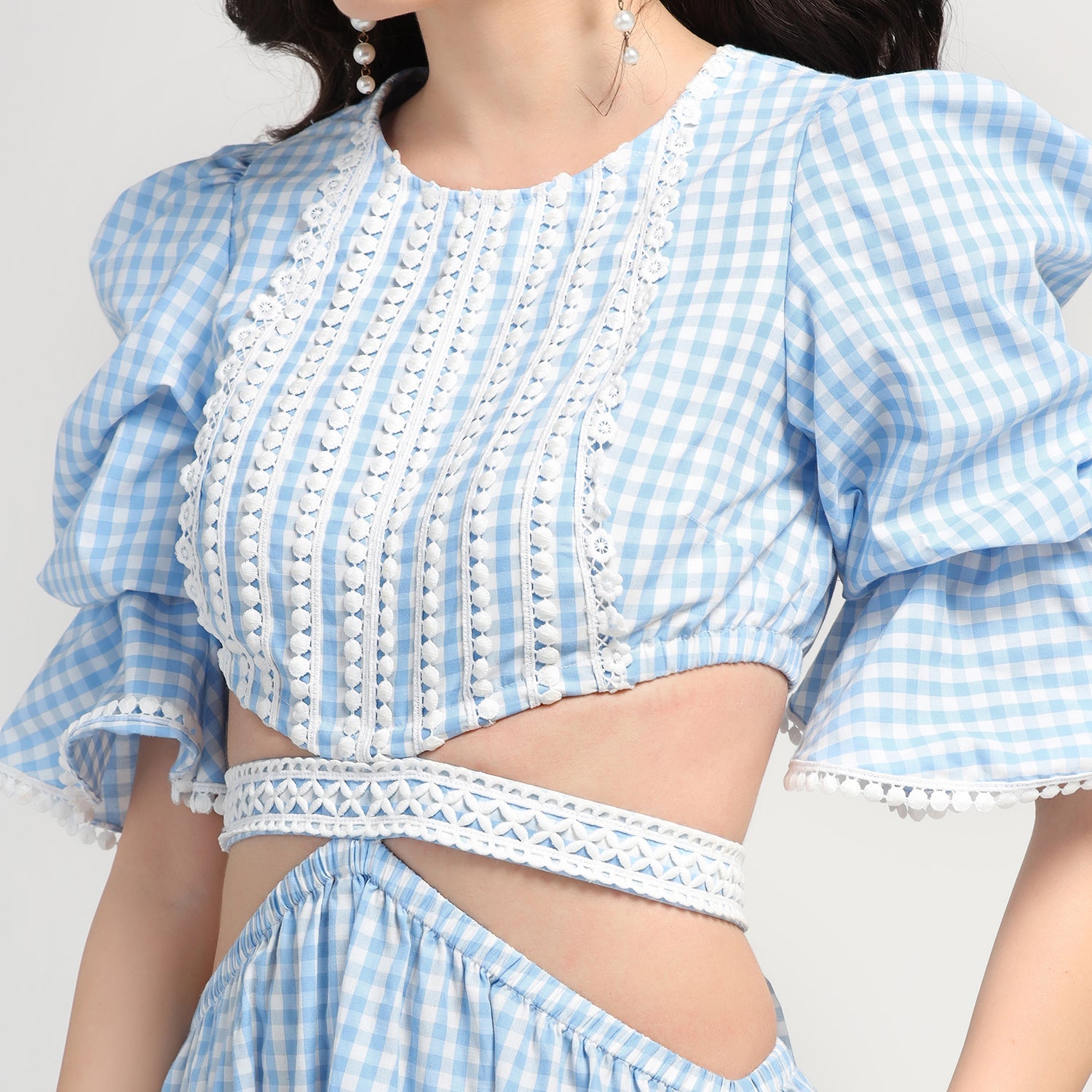 Blue Check Dress With Lace Yoke & Tie Belt, Mesh Dress , Party dress , Holographic print dress , sequins dress 