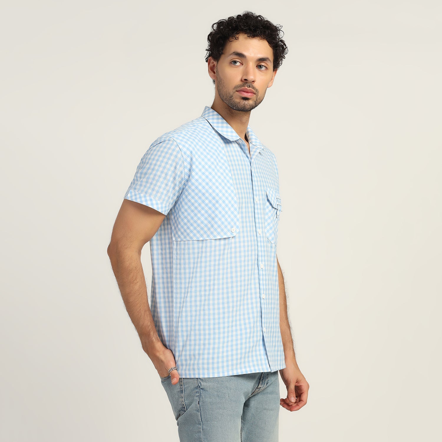 Blue Check Patch Shirt, shirts for men, men shirts, designer shirts, stylish shirts, shirt design