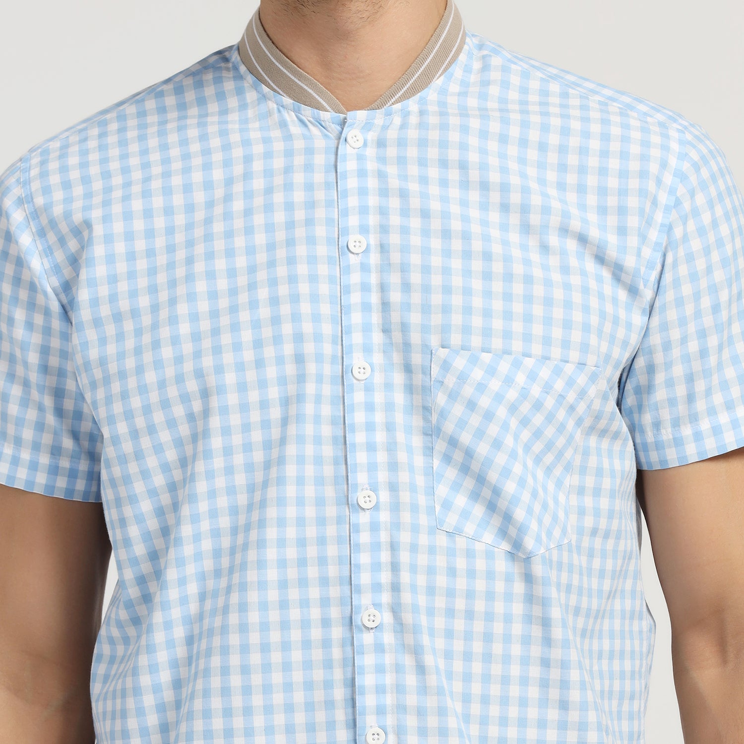 Blue Check Shirt With Rib Collar, shirts for men, men shirts, designer shirts, stylish shirts, shirt design