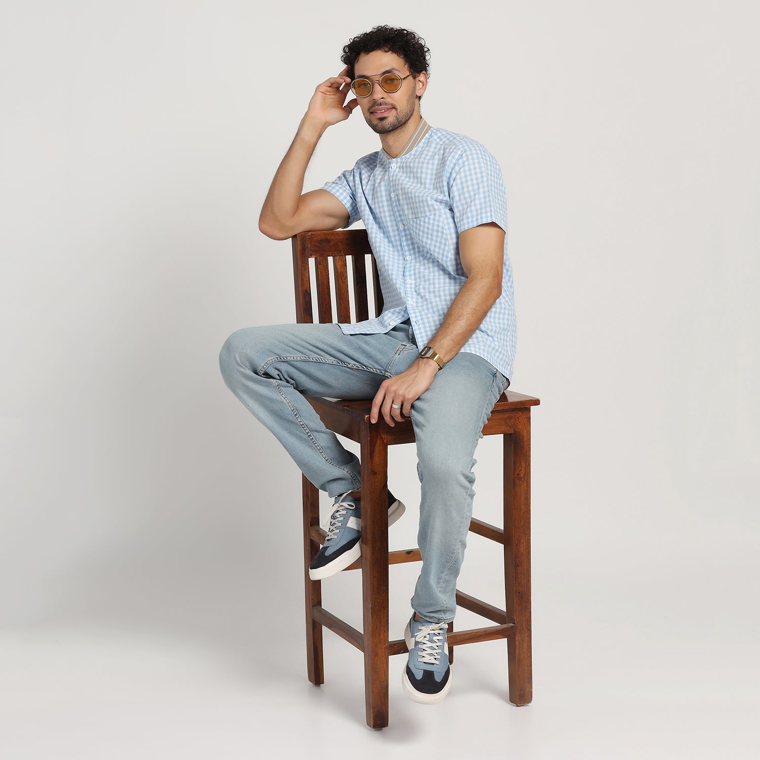 Blue Check Shirt With Rib Collar, shirts for men, men shirts, designer shirts, stylish shirts, shirt design