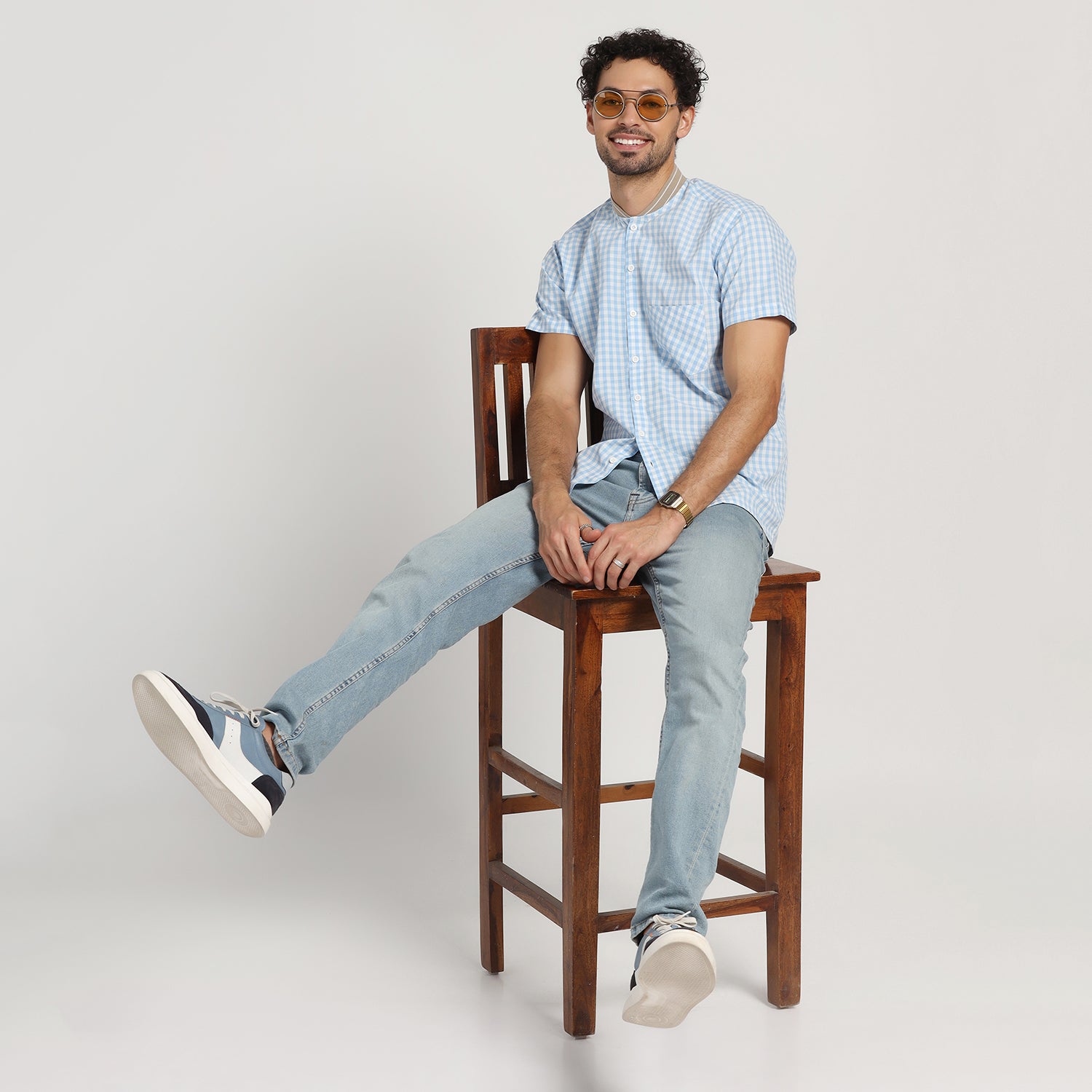 Buy Blue Check Shirt for Men-7