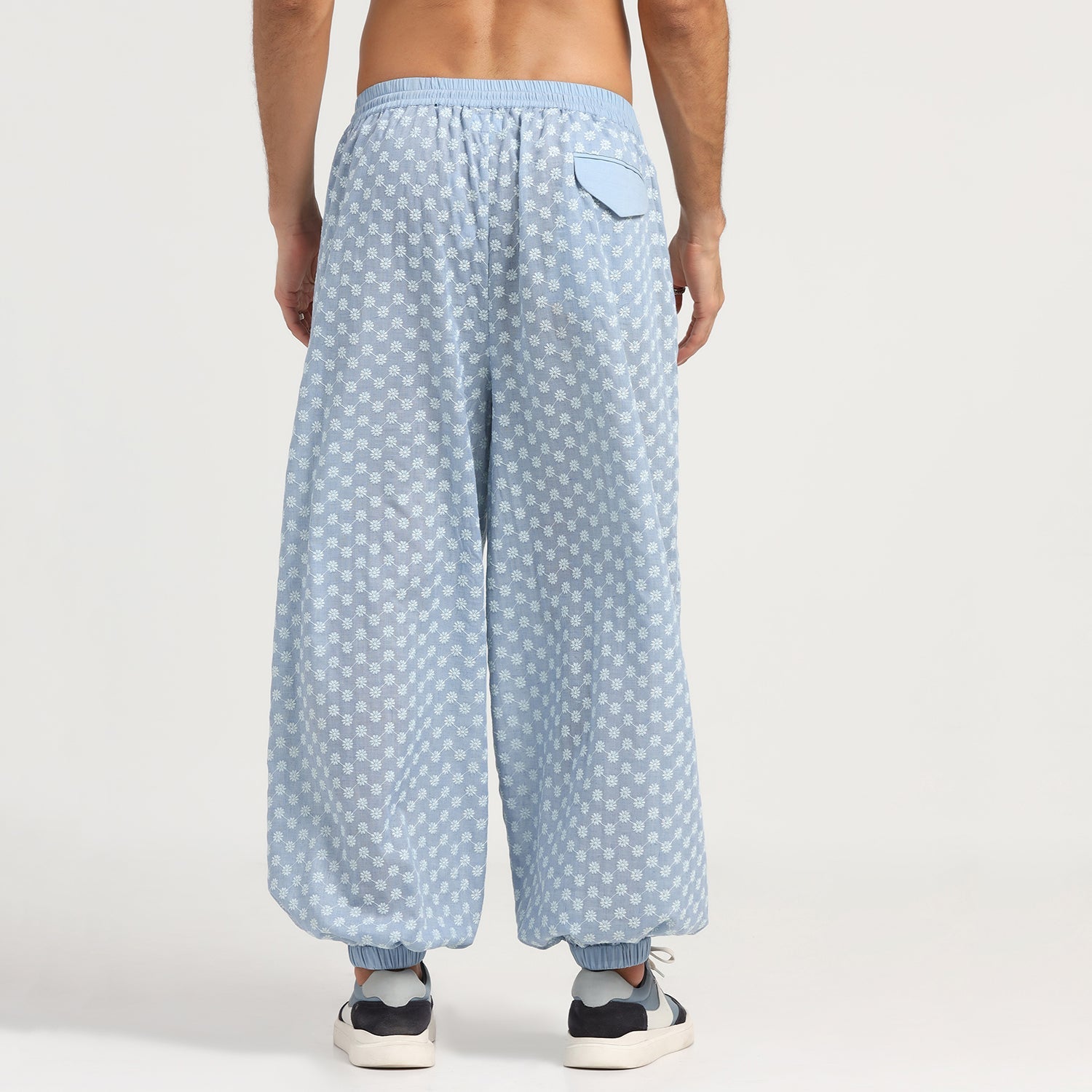 Blue Elastic Schiffle Pant for Men-2