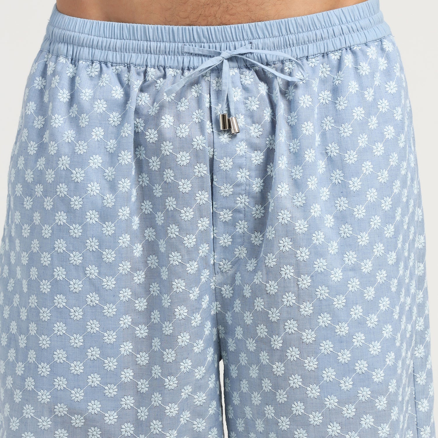 Blue Elastic Schiffle Pant for Men-1