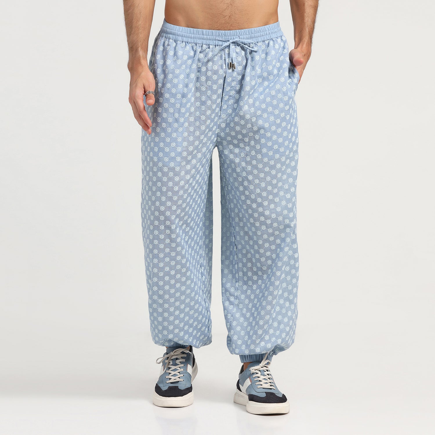 Blue Elastic Schiffle Pant for Men-6