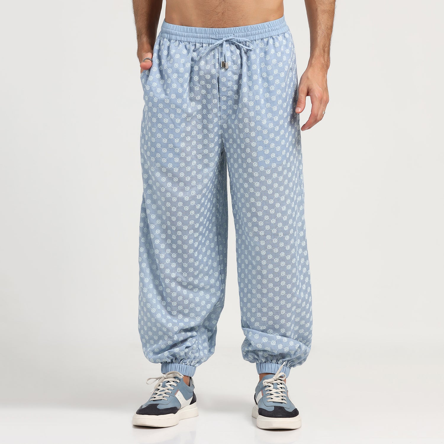 Blue Elastic Schiffle Pant for Men-9