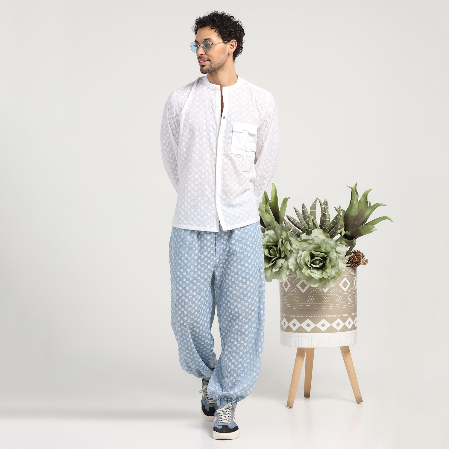 Blue Elastic Schiffle Pant for Men-3