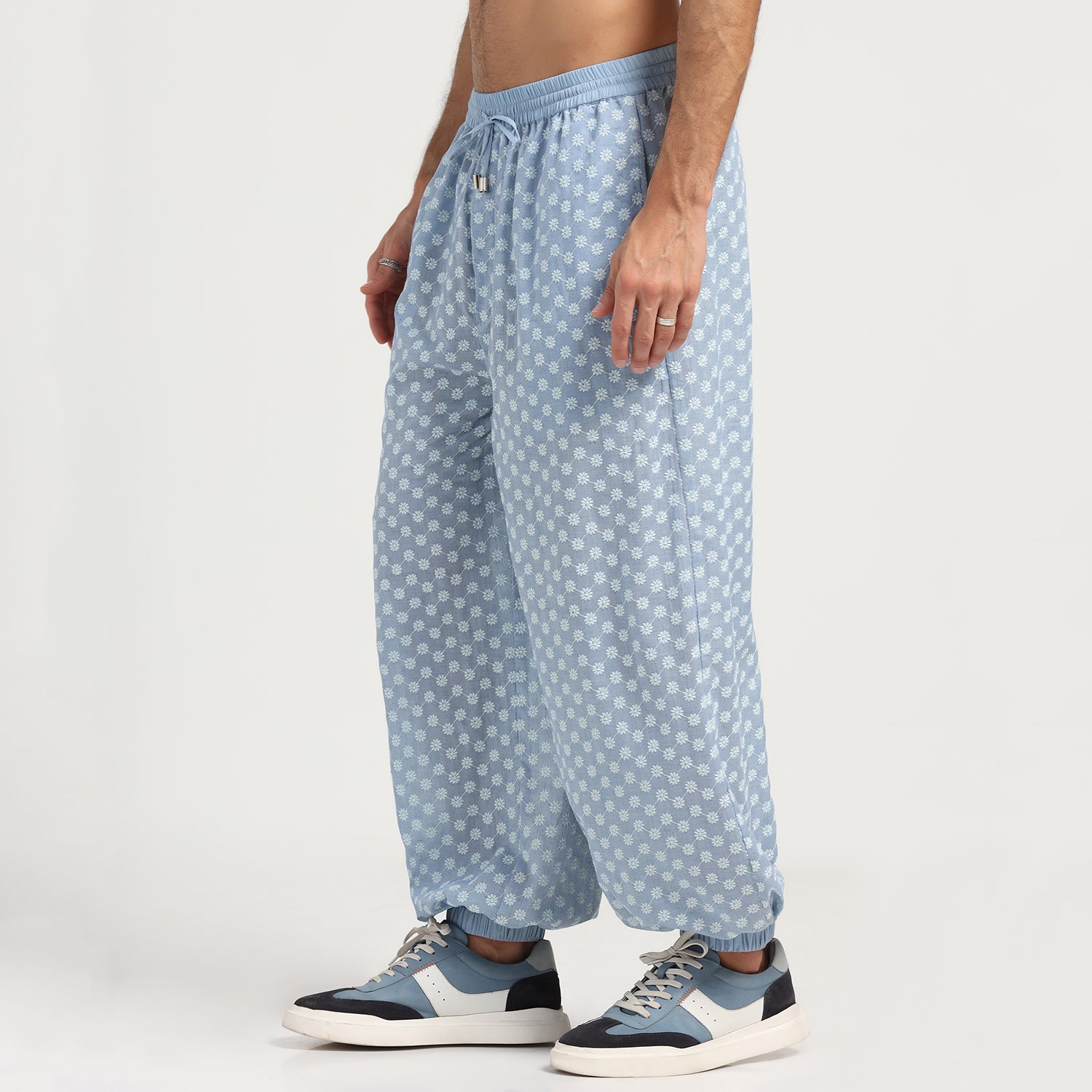 Blue Elastic Schiffle Pant for Men-7