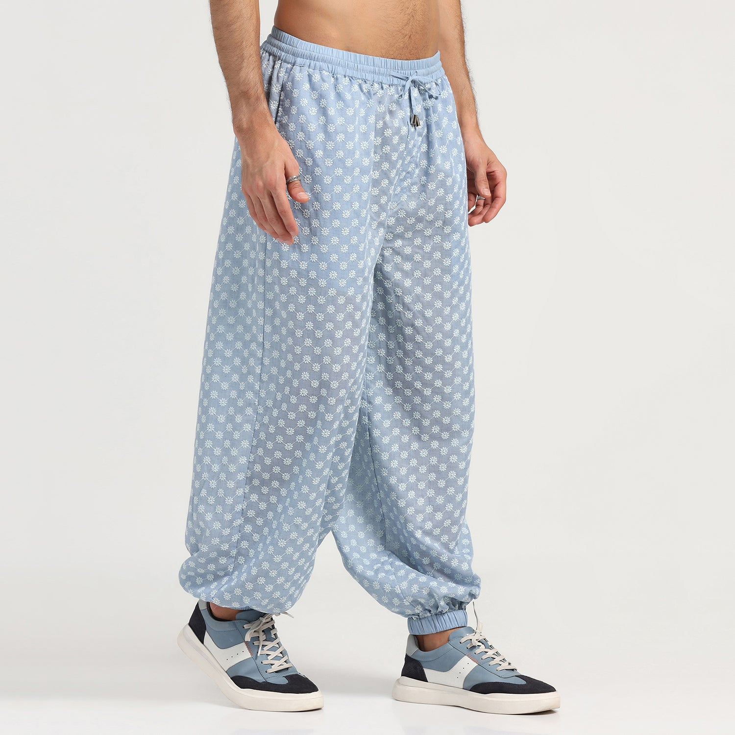 Blue Elastic Schiffle Pant for Men-8