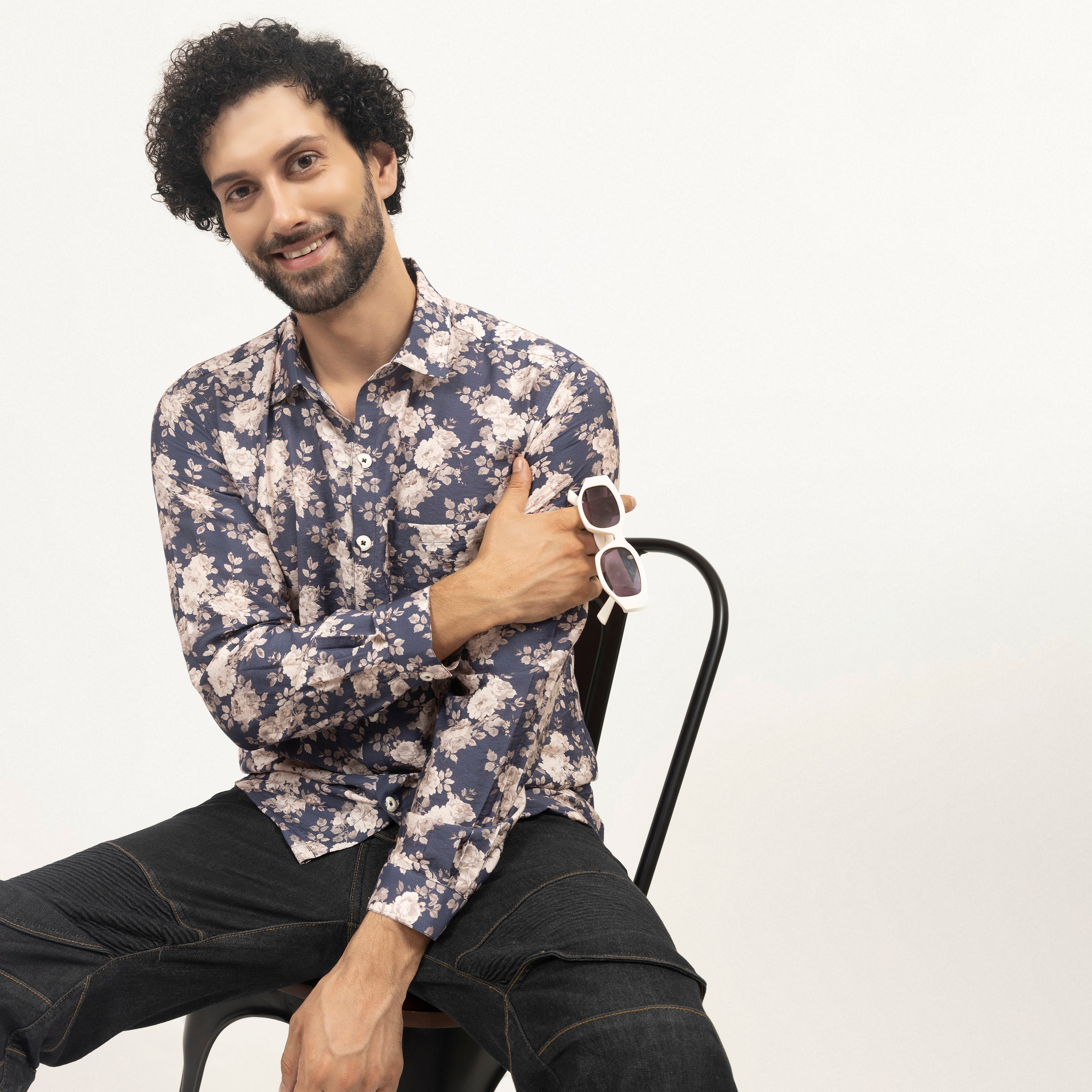 Blue Floral Printed Full Sleeves Shirt, shirts for men, shirts, designs, color, men shirt